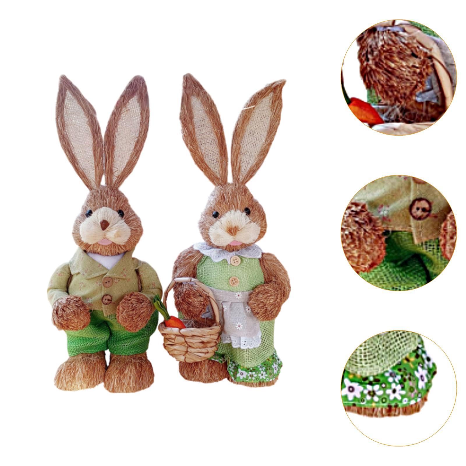 2 Stück Osterhasenfigur Stroh Hase Deko Osterhase Realistische Gras Kaninchen Geflochtenes Material für Gartenparty Kinderzimmer Wohndekoration, Style I