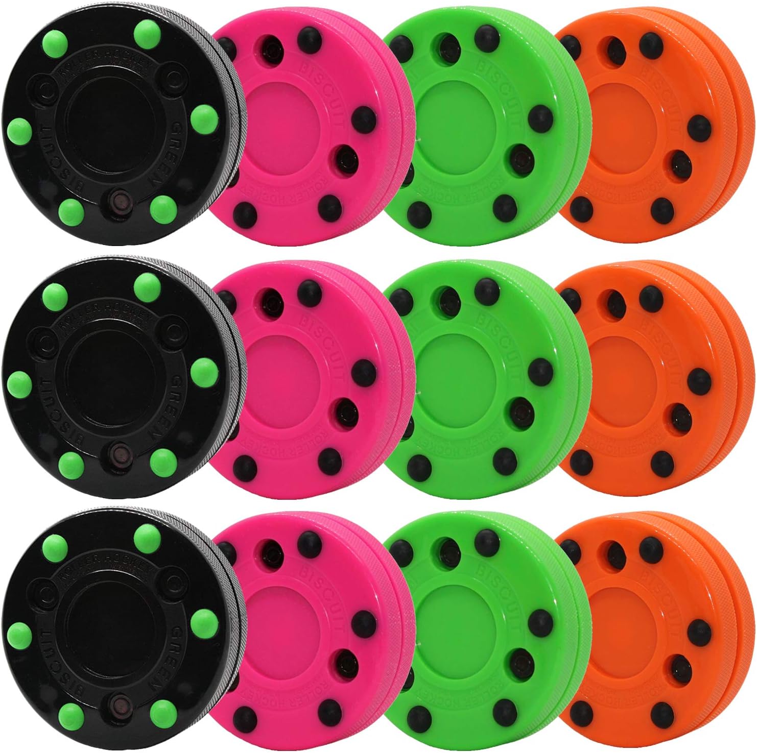 Green Biscuit Roller Hockey Puck 12 Pack Multi Color