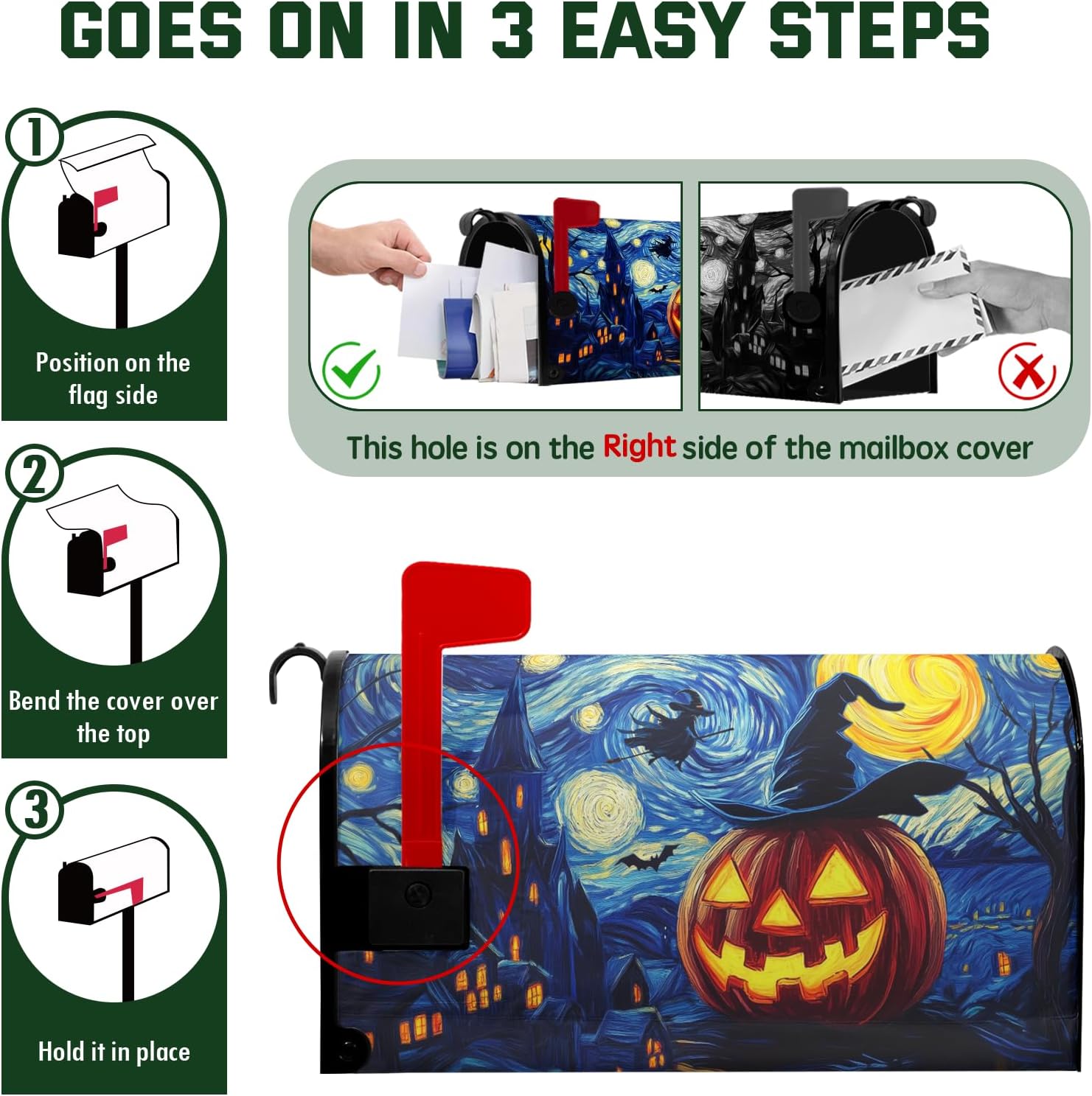 Halloween Mailbox Covers Magnetic 25.5x21 inch Pumpkin Lanterns Post Letter Box Cover Scary Night Mailbox Wrap Castle Witch Forest Fall Autumn for Outside Garden Yard Decor image 3