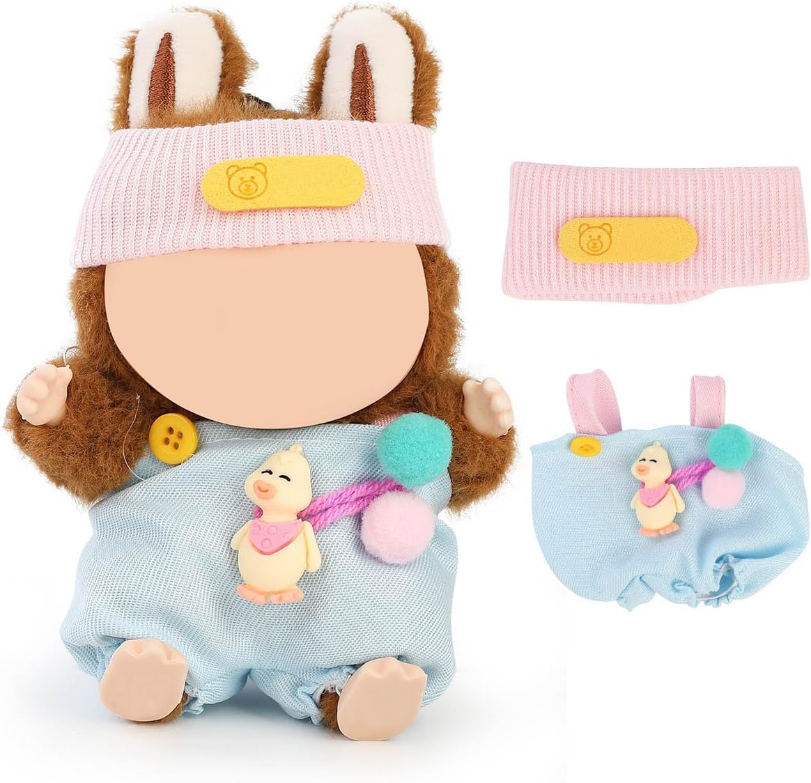 Doll Clothes for Labubu(NO Doll), for 17/15cm Plush Dolls, Clothing Suit Toy Figurine Outfit Set Dress Up with Kawaii Style Accessories, Multicolour Overall and Cute Hat or Headwear (LB105)