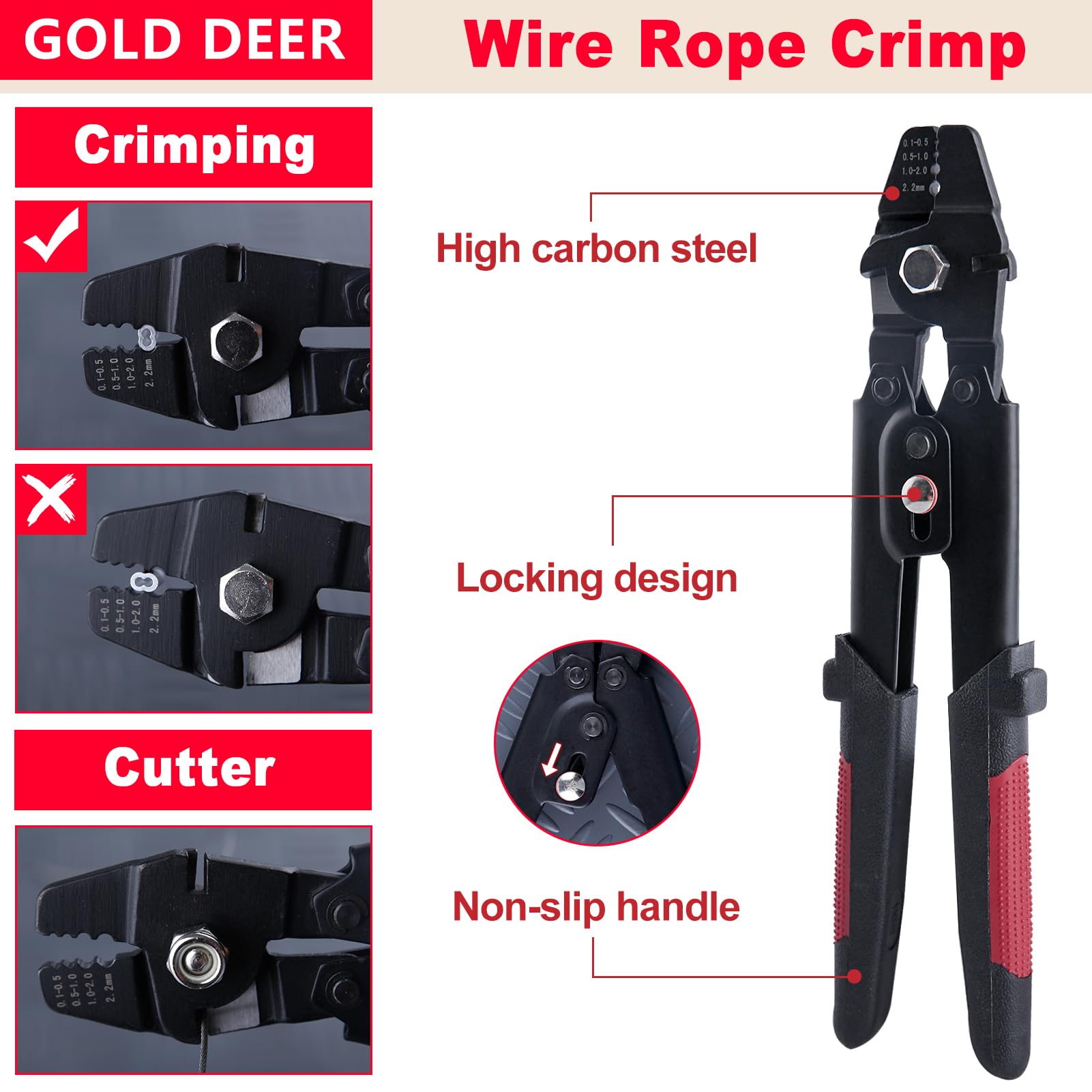102 pezzi Kit di strumenti di crimpatura per funi metalliche, kit di crimpatura per la pesca con pinza a crimpare e fune metallica in acciaio inossidabile 304 da 50 m, 100 pezzi con
