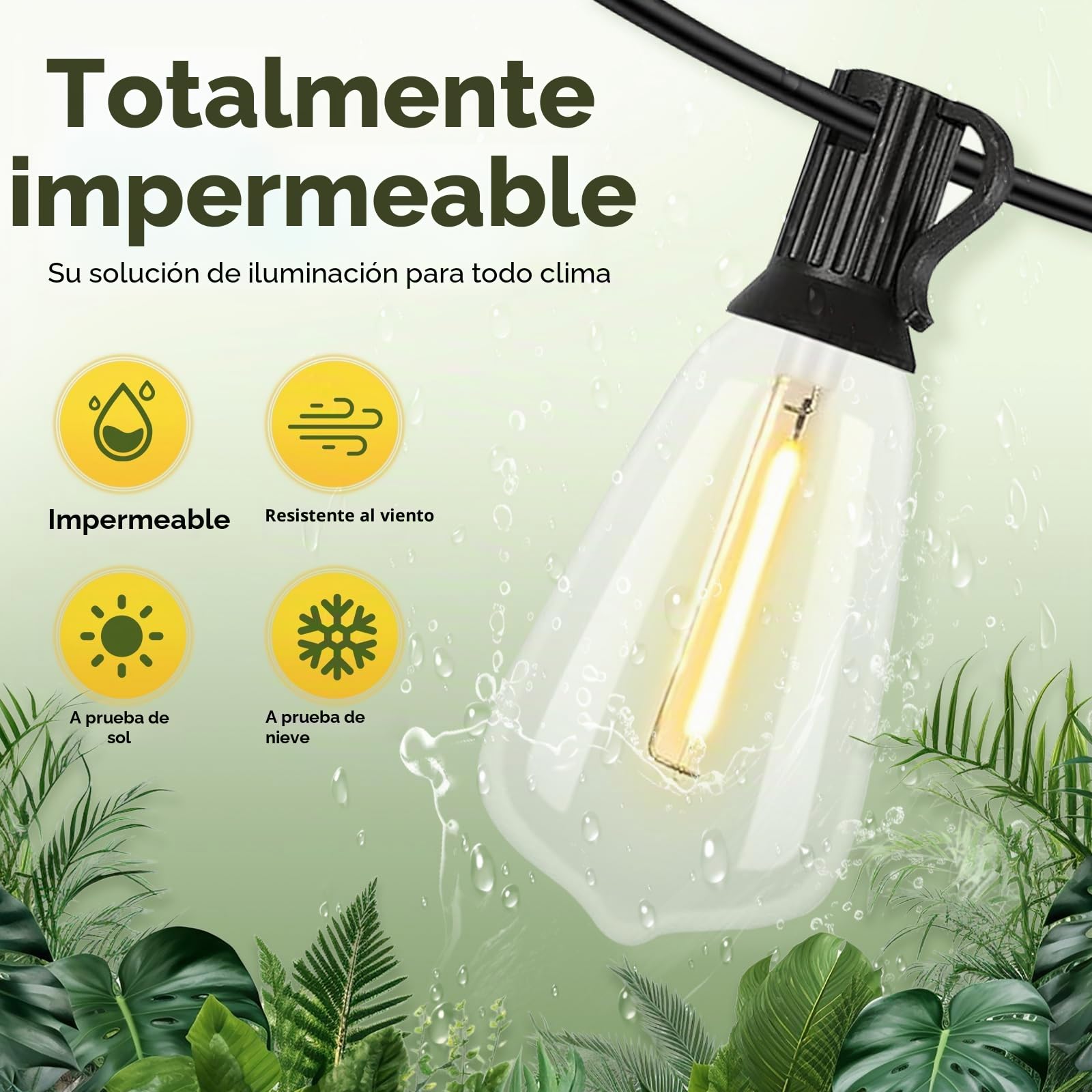 Cadena de Luces Exterior 150 pies, IP44 Impermeable, Bombillas LED ST38 (75+ 2 Bombillas de Recambio), Decoración para Jardín, Terraza, Boda y Festival