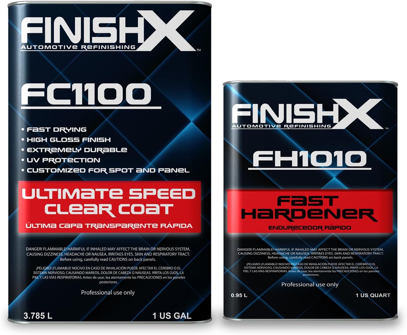 FinishX Automotive Refinishing Ultimate Speed Clear Coat (FC1100-1 Gallon) 4:1 Kit with Fast Activator/Hardener (FH1010-1 quart), High-Gloss Finish, Super Fast Drying, Customized for Spot and Panel (Gallon Clear Coat + Fast Activator (Quart))