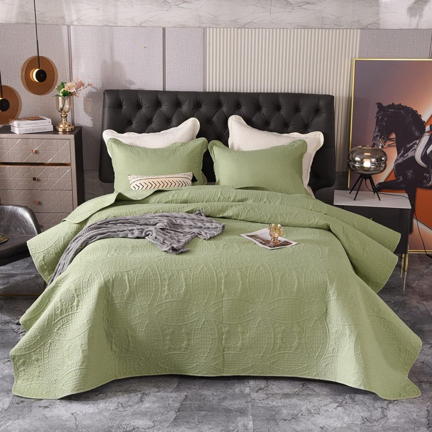Colcha acolchada de 220x240 cm y fundas de almohada lavables a máquina para cama doble 1