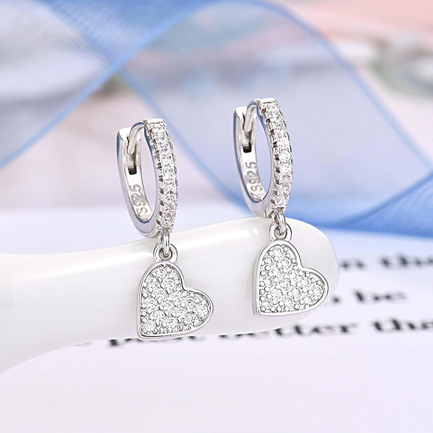 Hoop Earrings CZ Dangle Pendant Charm Heart Evil Eye Clover Star Huggie Hinged Hoop Earrings Silver Post Dainty Jewelry for Women - Image 5