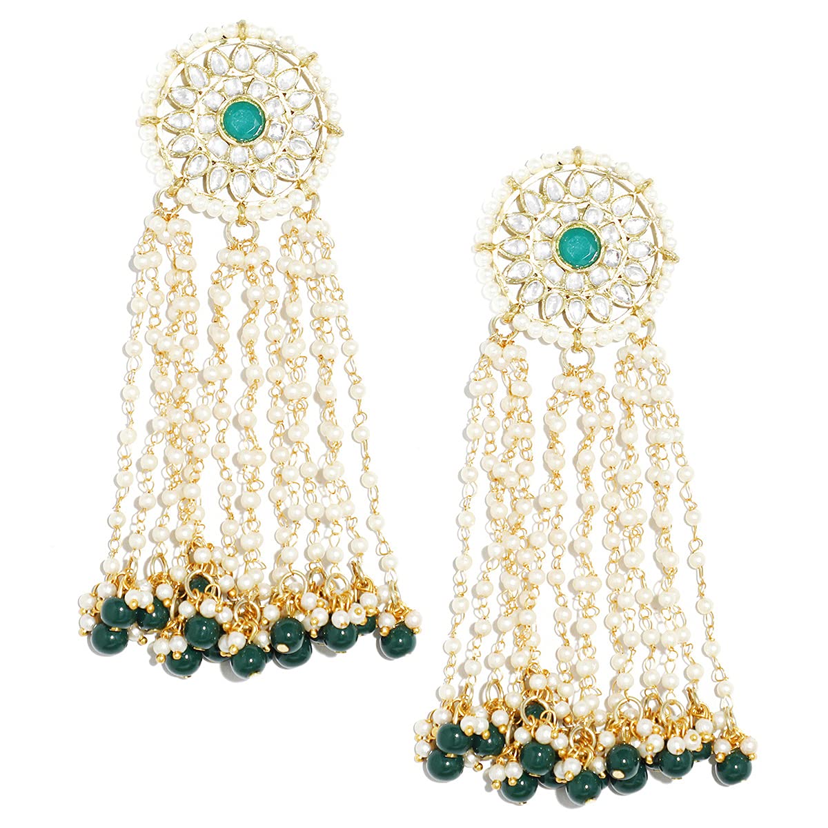 Karatcart Gold Plated Pearl Beads Kundan Tassel Earrings For womens
