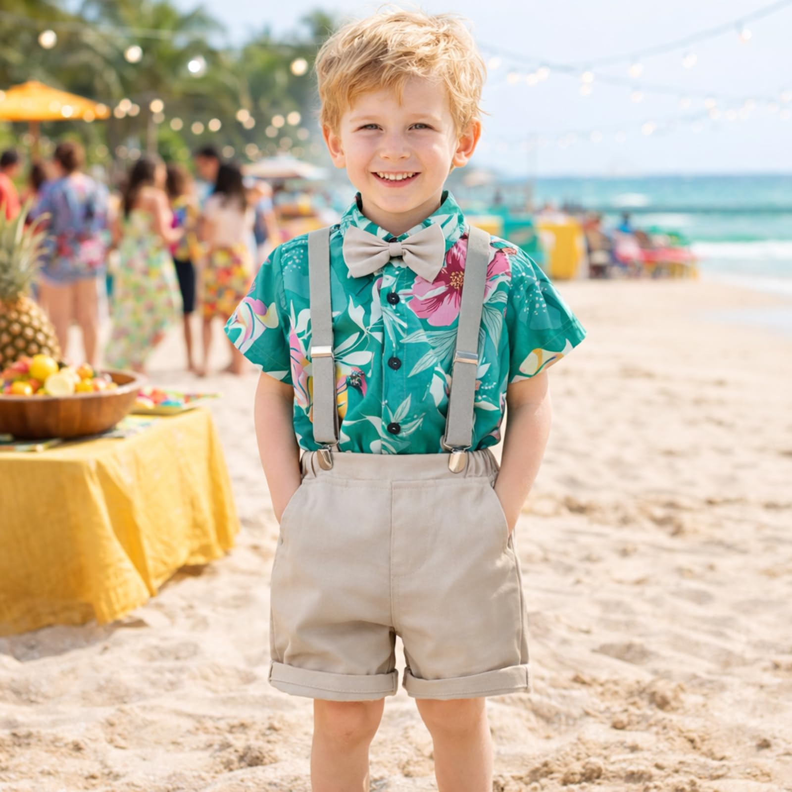 Yanmucy Bebé Niño Ropa de Verano Trajes Hawaiano Niño Pequeño Niños Caballero Mono Traje de Playa Vacaciones Fiesta Camisa Pantalones Cortos Set