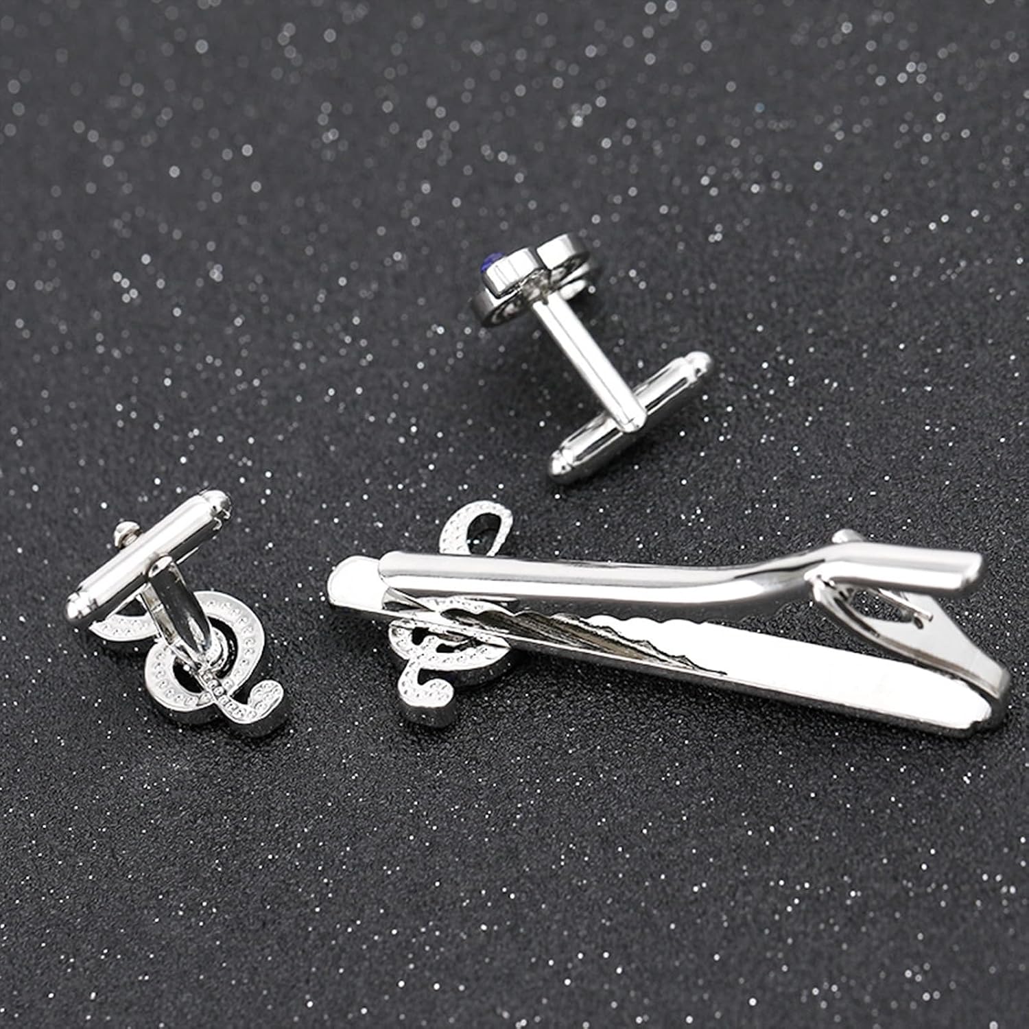 Mens Tie Clip Personalized Mens Tie Clip Silver Silver Plated Cubic Zirconia Music Note 6.4X2.6cm Jewelry Gifts for Dad Husband Business image 5