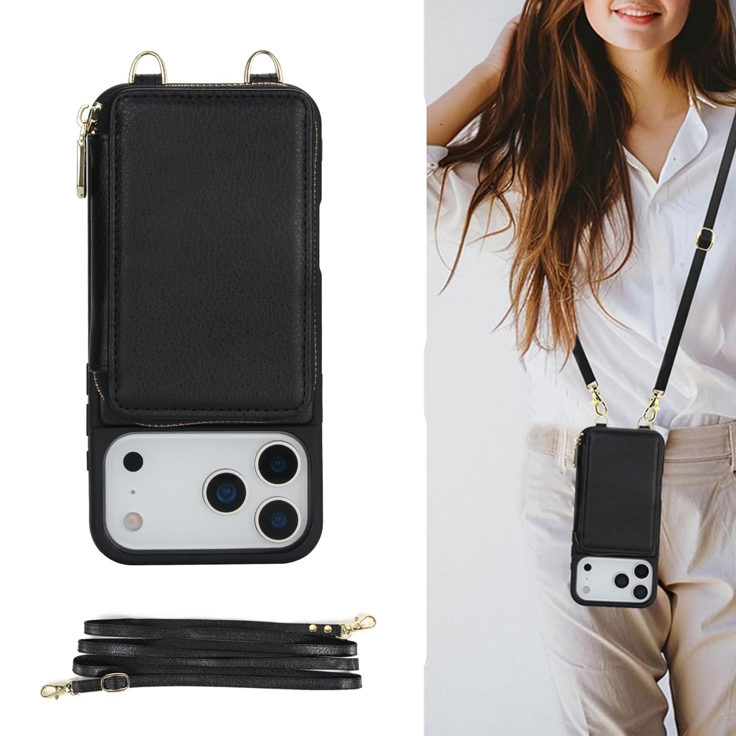 Custodia a portafoglio per telefono 18 Pro Cover con porta carte | RFID Blocco Slot di Credito con Tracolla Tracolla Antiurto Copertura Della Borsa In Pelle per Telefono 18 Pro 6.3 '' 2026