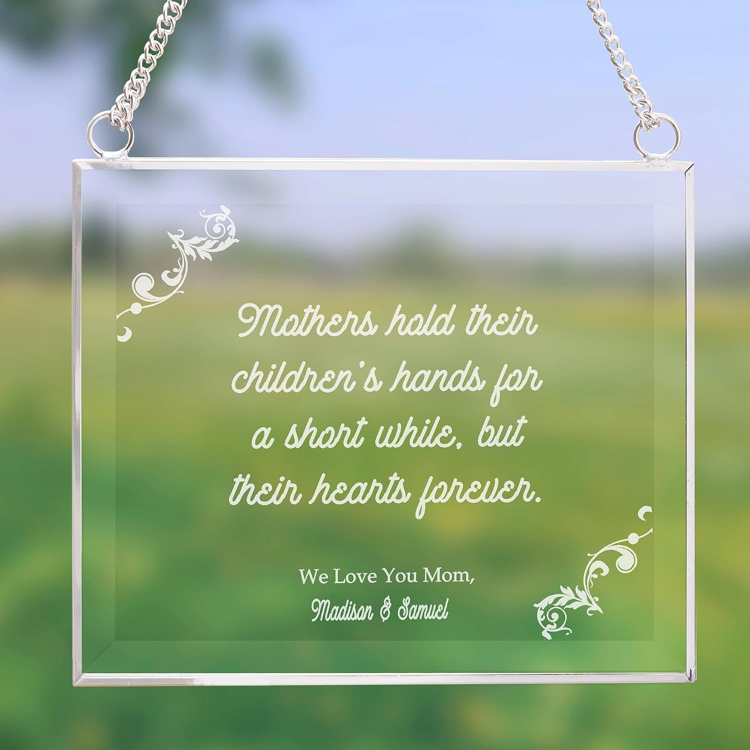 Personalization Universe - Dear Mom Custom Glass Suncatcher | Elegant Mother's Day & Birthday Gift | Handcrafted Stained Glass Window Hanging Decor for Mom, Grandma, Mother-Daughter