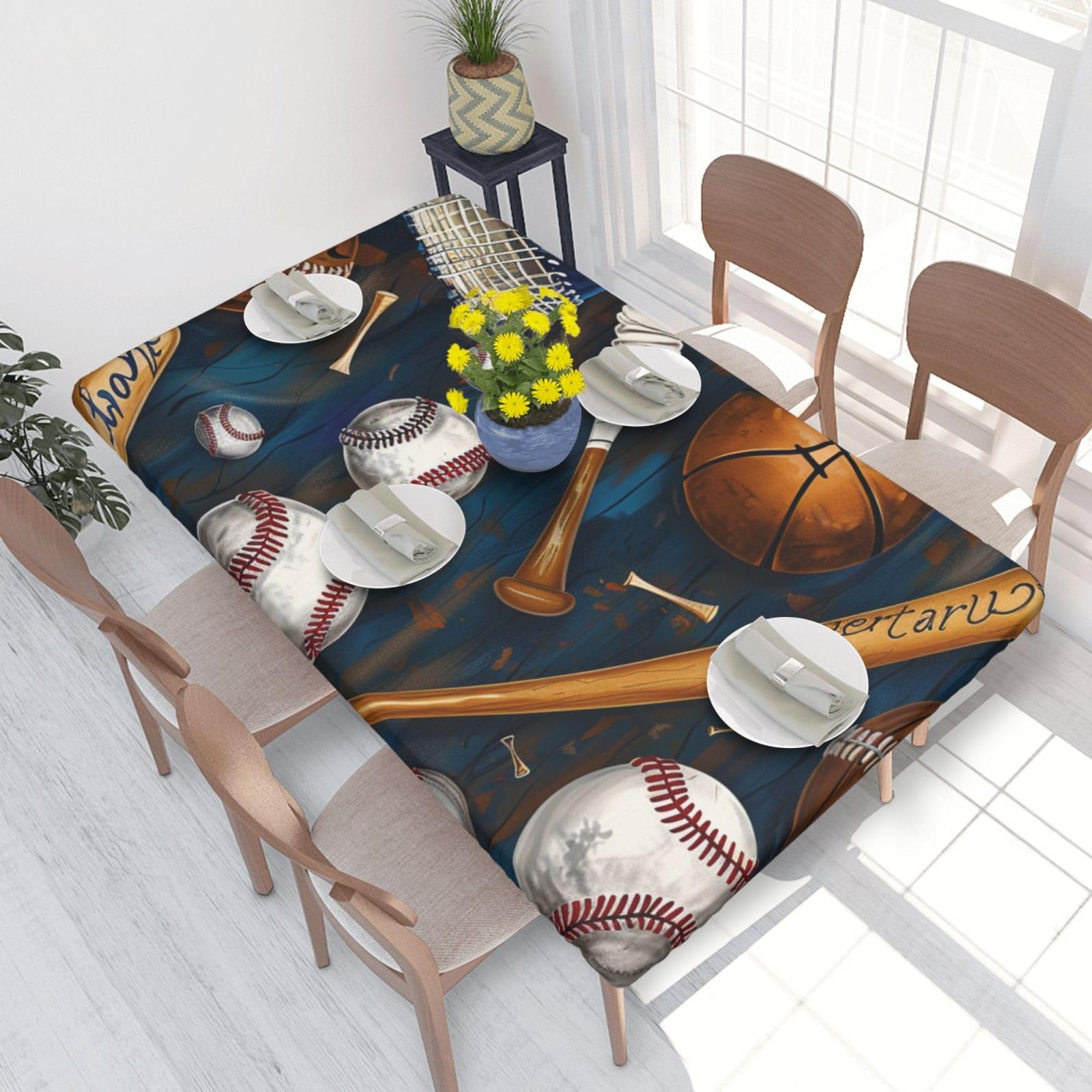 WPKJU Baseball Basketball Football Hockey Printed Tablecloths 4ft Rectangular Table Covers Washable Polyester Decorative Table Cloth for Dining Table Picnic Wedding