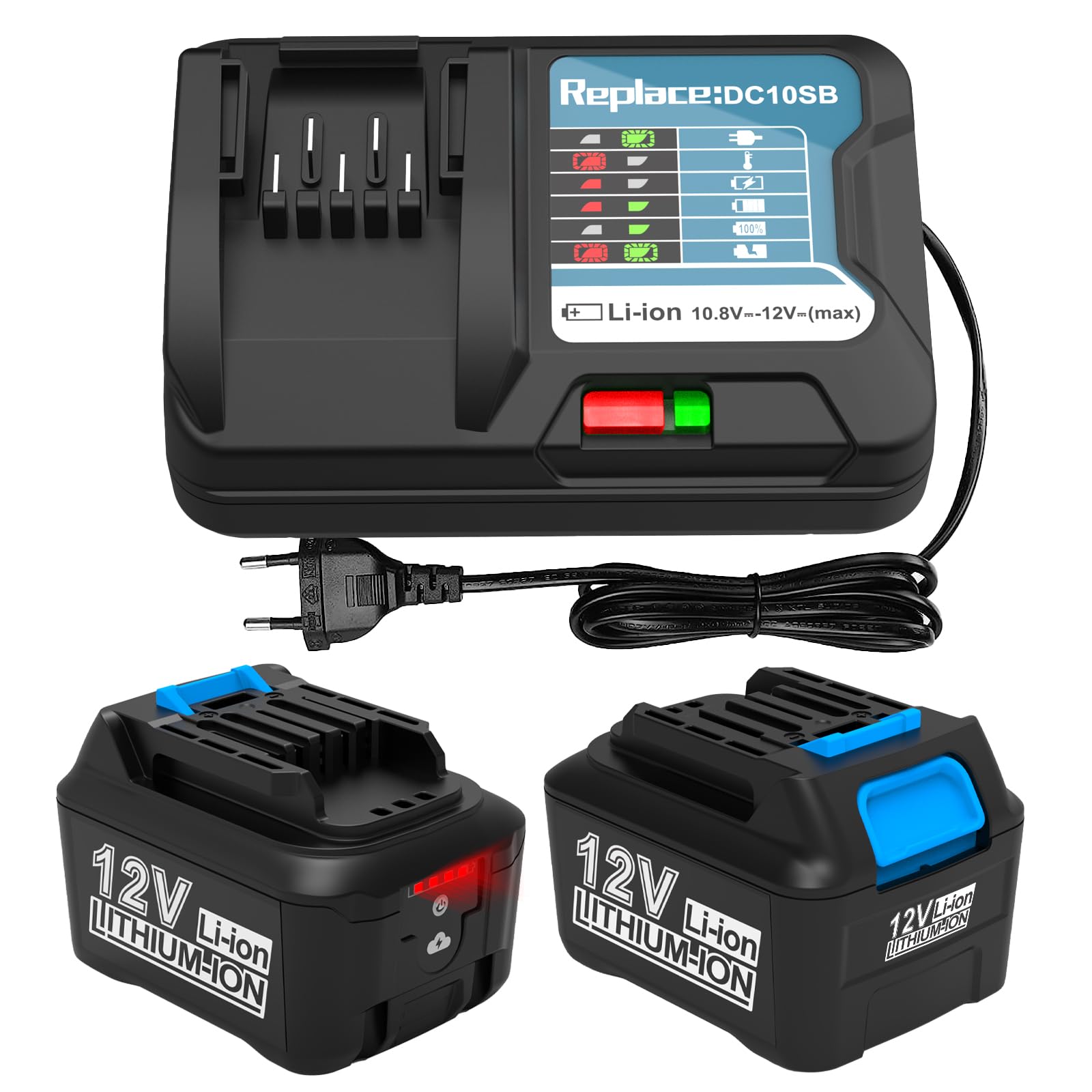 Energup 2 Piezas 12V 4.0Ah Batería BL1040 con Cargador para Makita Batería 12V BL1041B BL1021B B1015 BL1020