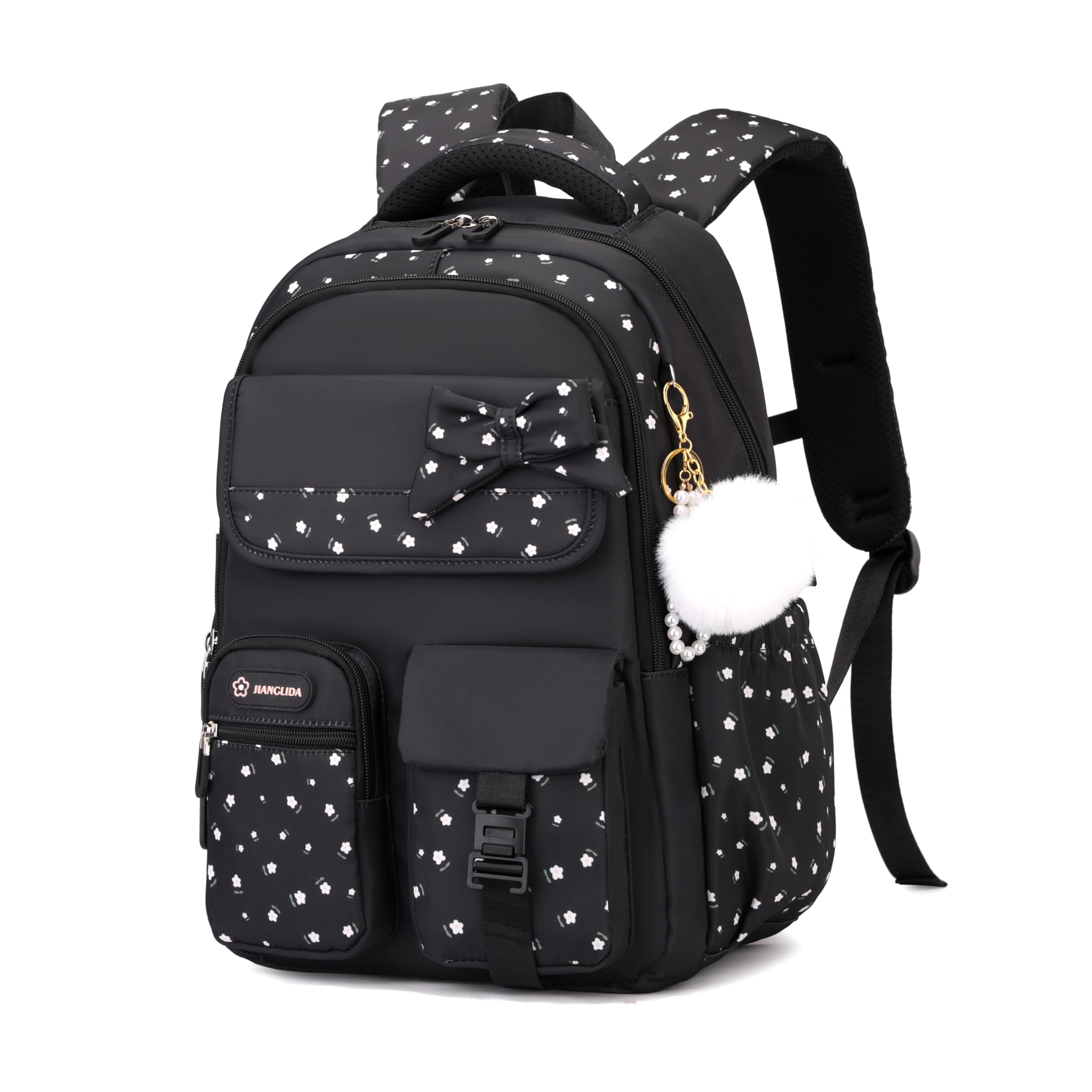 Amythe Cartable École Ados Filles 6 à 15 ans Imperméable Noir | Lycée Collège Grand Imperméable Junior Noir Daypack Multi-Poches Spacieux Robuste pour École Voyage Randonnée Loisir