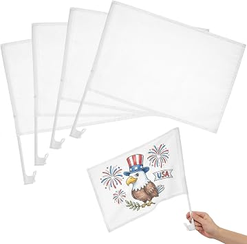 DECHOUS 4Pcs Sublimation Car Flags for Windows Blank White Flag with Pole for Car Window - 18x17 Inch - DIY For Sublimation Patriotic Outdoor Garden Festival Personalized
