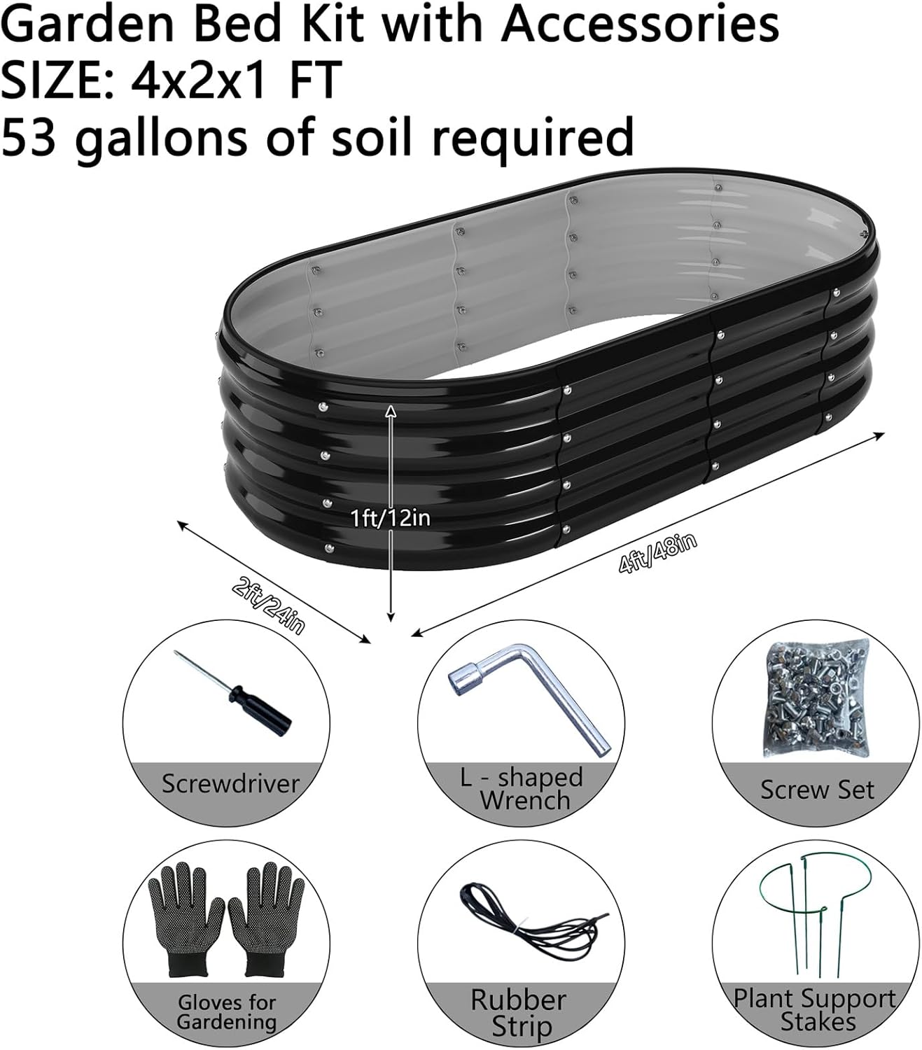 ZFHgarden Galvanized Metal Planter Raised Garden Bed Kit for Gardening Outdoor，4x2x1ft Planter Grow Garden Box Raised Flower Bed，Long Vegetable Clearance Herb Raised Garden Beds for Gardening Black