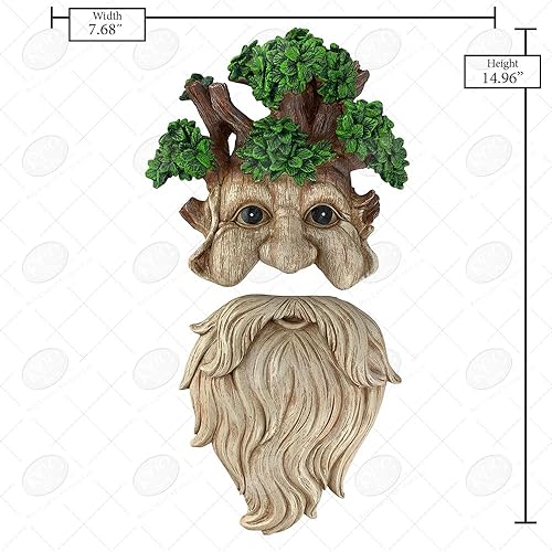 Miniatura 4 de Red Carpet Studios 49025 Cara de árbol de anciano pintada a mano esculpida al aire libre, decoración de jardín, 14.96 x 7.87 pulgadas, tocón de
