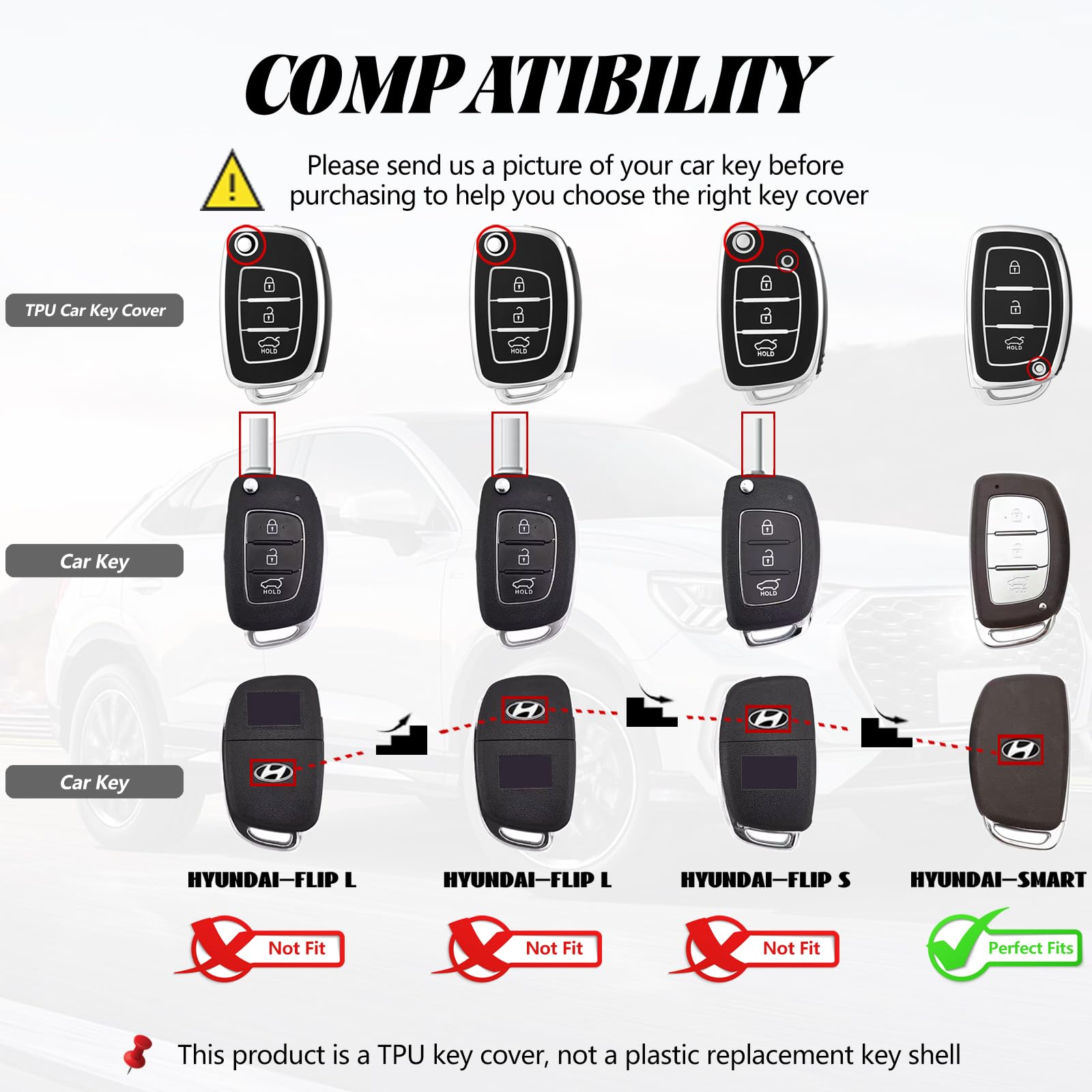 HIBEYO Custodia In Pelle Per Chiave Auto Hyundai (Genesis, Santa Fe IX45, Equus, Tucson, Azera) – 4 Tasti, Colore Blu - 5
