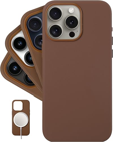 LONLI Classic - Funda de piel de napa europea para iPhone 15 Pro Max, suaviza y suaviza con el tiempo, compatible con Magsafe, color marrón