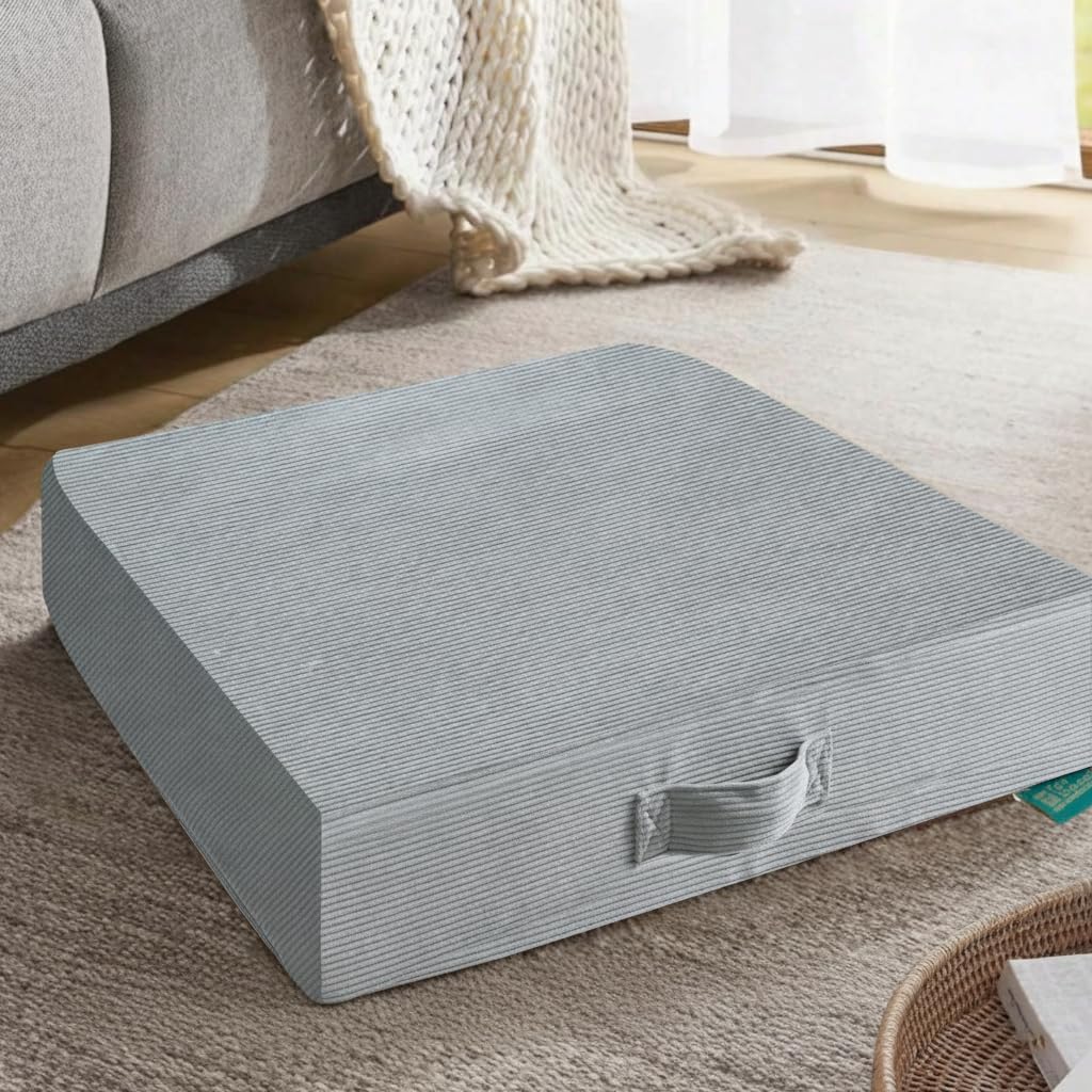 28 inches Meditation Floor Pillow Square Large Floor Cushions for Adults, Thick Memory Foam Seat Cushions for Yoga, Living Room, Sofa, Tatami, Bay Window Gray