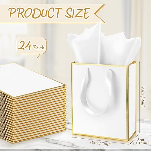 Miniatura 2 de Yeaqee Paquete de 24 bolsas de regalo de papel metálico con asa y papel de seda de 9 x 7 x 3.1 pulgadas, papel de aluminio dorado, bolsas de regalo