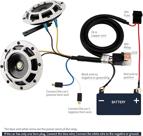 Miniatura 7 de FARBIN Bocina de coche impermeable de 12 V, tono altobajo, kit de bocinas gemelas de metal con arnés de relé, bocina universal para automóvil
