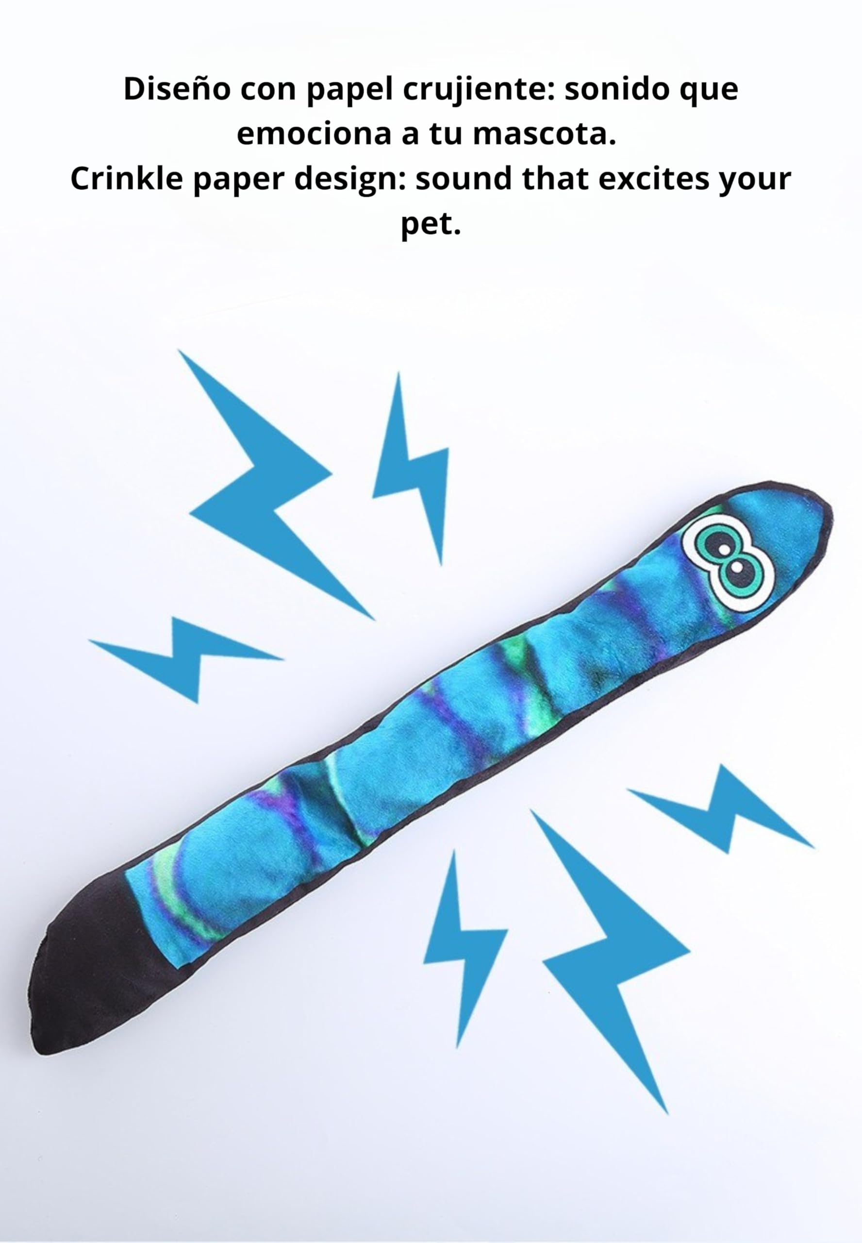 JOME Gradient Blue Snake Dog Plush Toy with Big Eyes - Built-in Sound and Bite Resistant, Faded Blue - Image 3