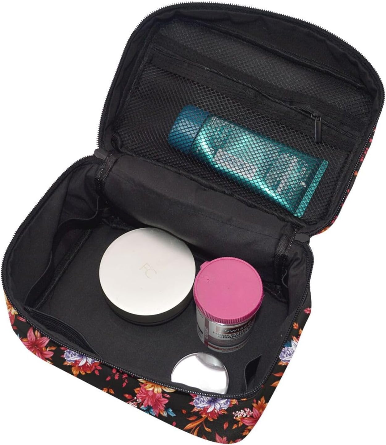 Vibrant Colors Floral Travel Toiletry Bag 9x6.7x6.3 Inch,Makeup Bag Cosmetic Organizer With Compartments Elastic Holders Portable Travel Kit For Women Men image 4