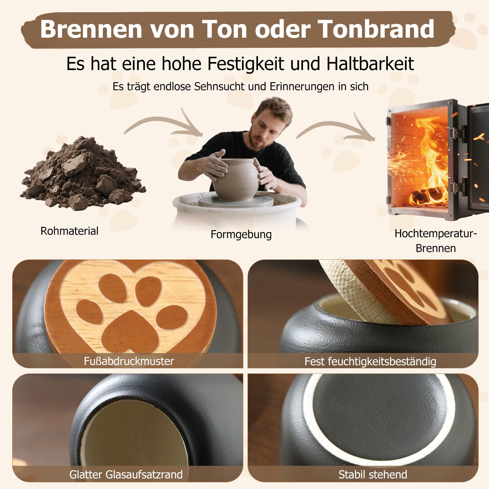 PETCUTE Katzen Urne,Urne für Hund,Mini Urne aus Keramik,Wasserdicht Gedenkurne,Handgefertigte Tierurne aus Hochwertiger Keramik für Hunde und Katzen,Weiß,500ml