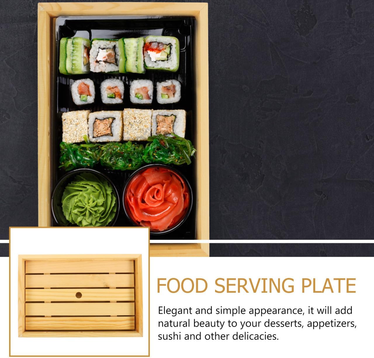 Cabilock Wooden Sushi Tray, 11.8 x 7.9 In Sashimi Platter | 1 Tray, 11.8 x 7.9 In, For Sushi and Sashimi