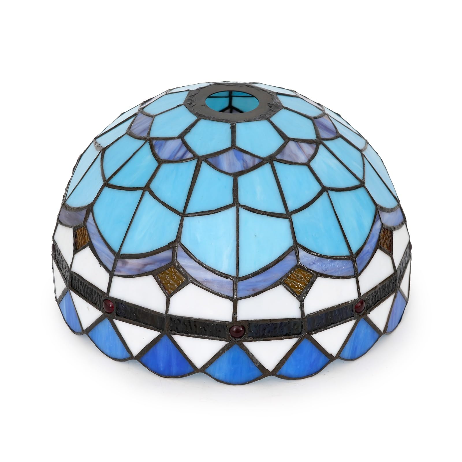 HJRegaFimu Shade Replacement 12" Blue Feather Stained Glass Lamp Mediterranean Art Decor Large Opening Lampshades For Bedroom Living Room Restaurant