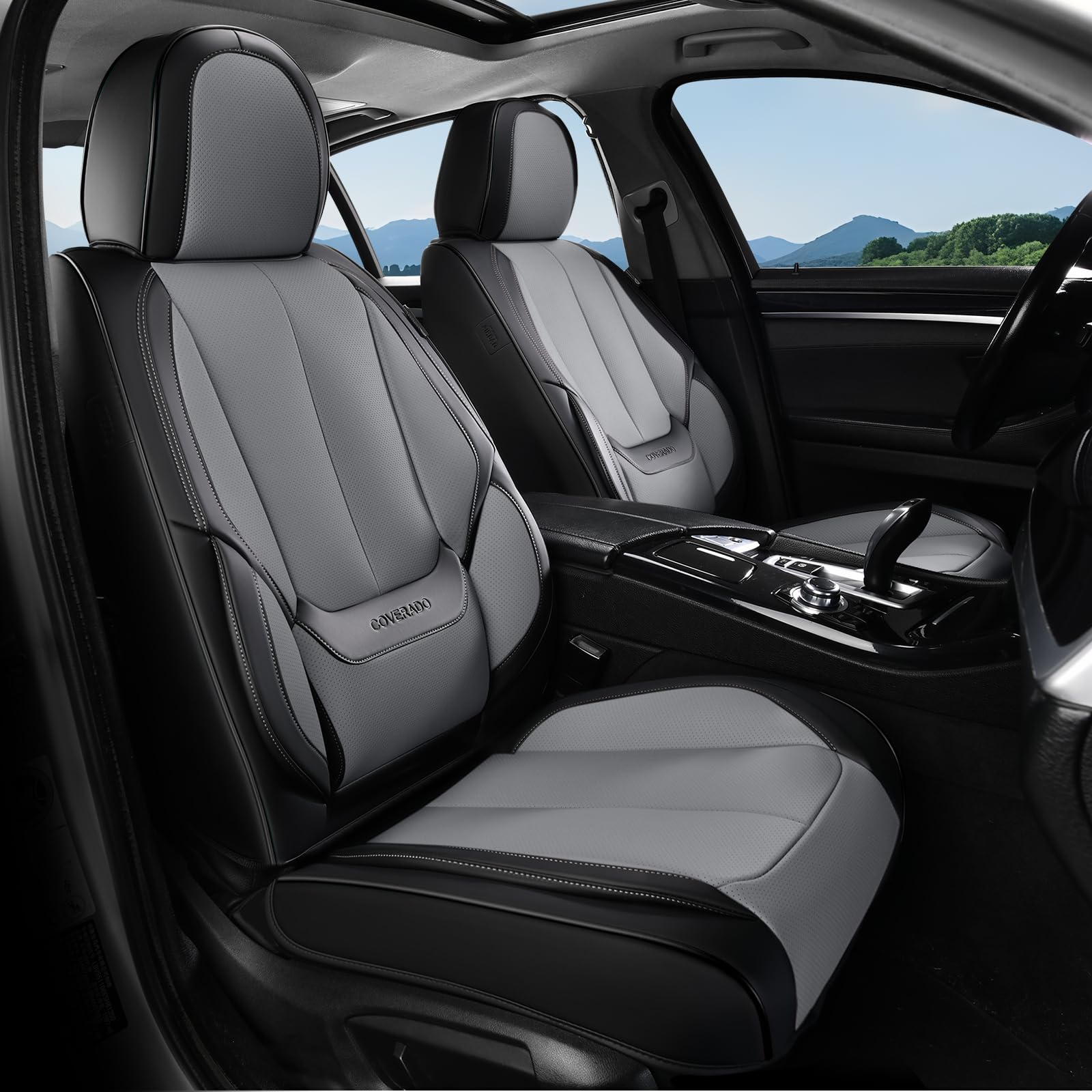 Coverado Seat Covers, Car Seat Covers Front Seats, Car Seat Cover, Car Seat Protector Waterproof, Car Seat Cushion Leather, Seat Covers Carseat Cover Universal Fit for Most Cars Black-Gray