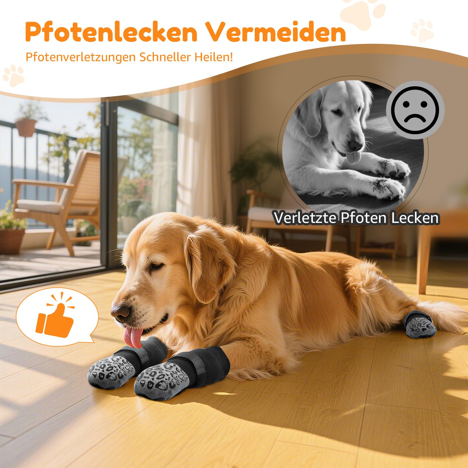 PICK FOR LIFE Calcetines Antideslizantes para Perros, 2 Pares, de Doble Cara, con Correas Ajustables para Interiores (Gris, M)