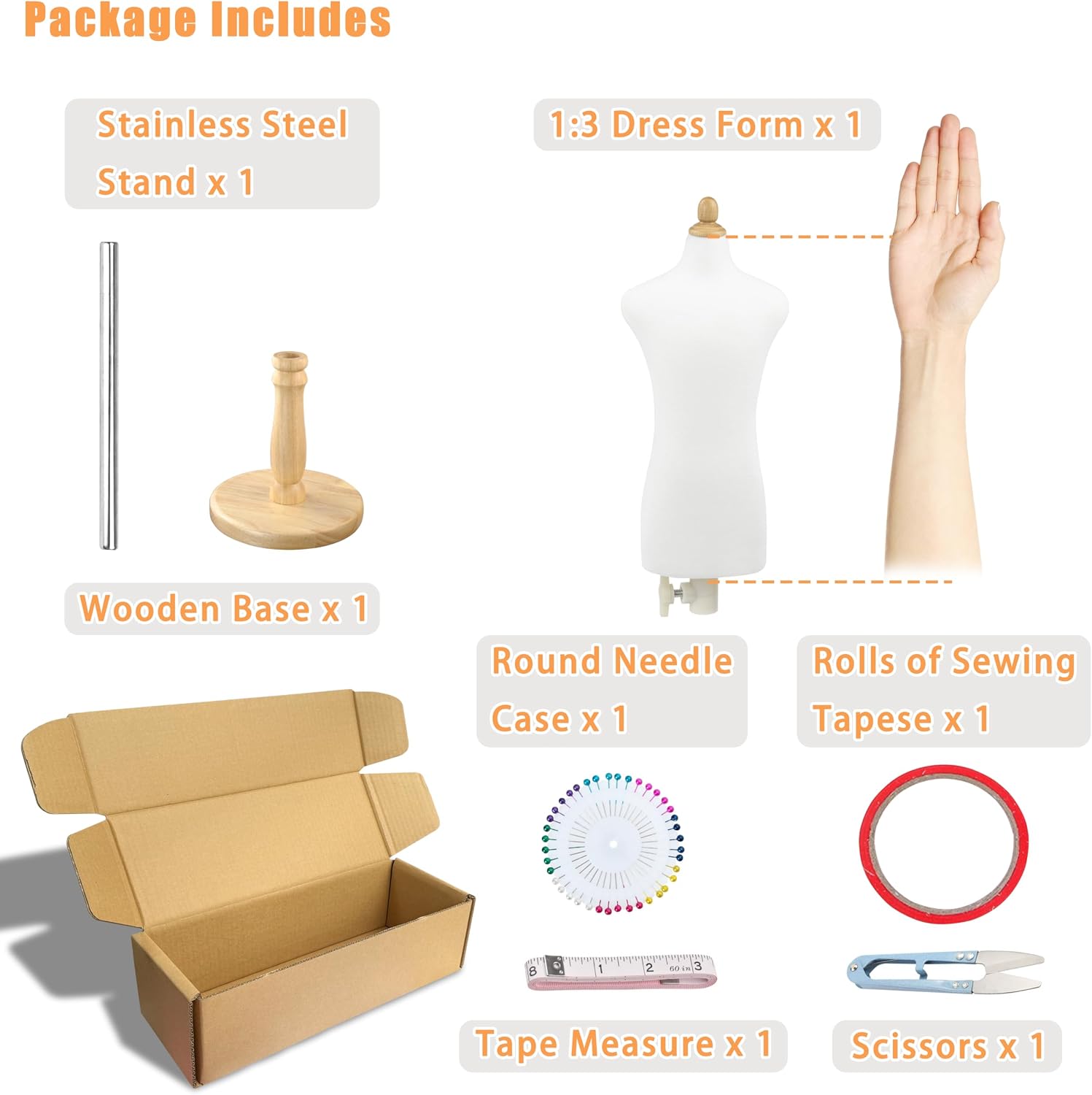 Women Mini Dress Form Mannequin- 1/3 Size Female Mannequin with Red Patch Set for Sewing & Fashion Design