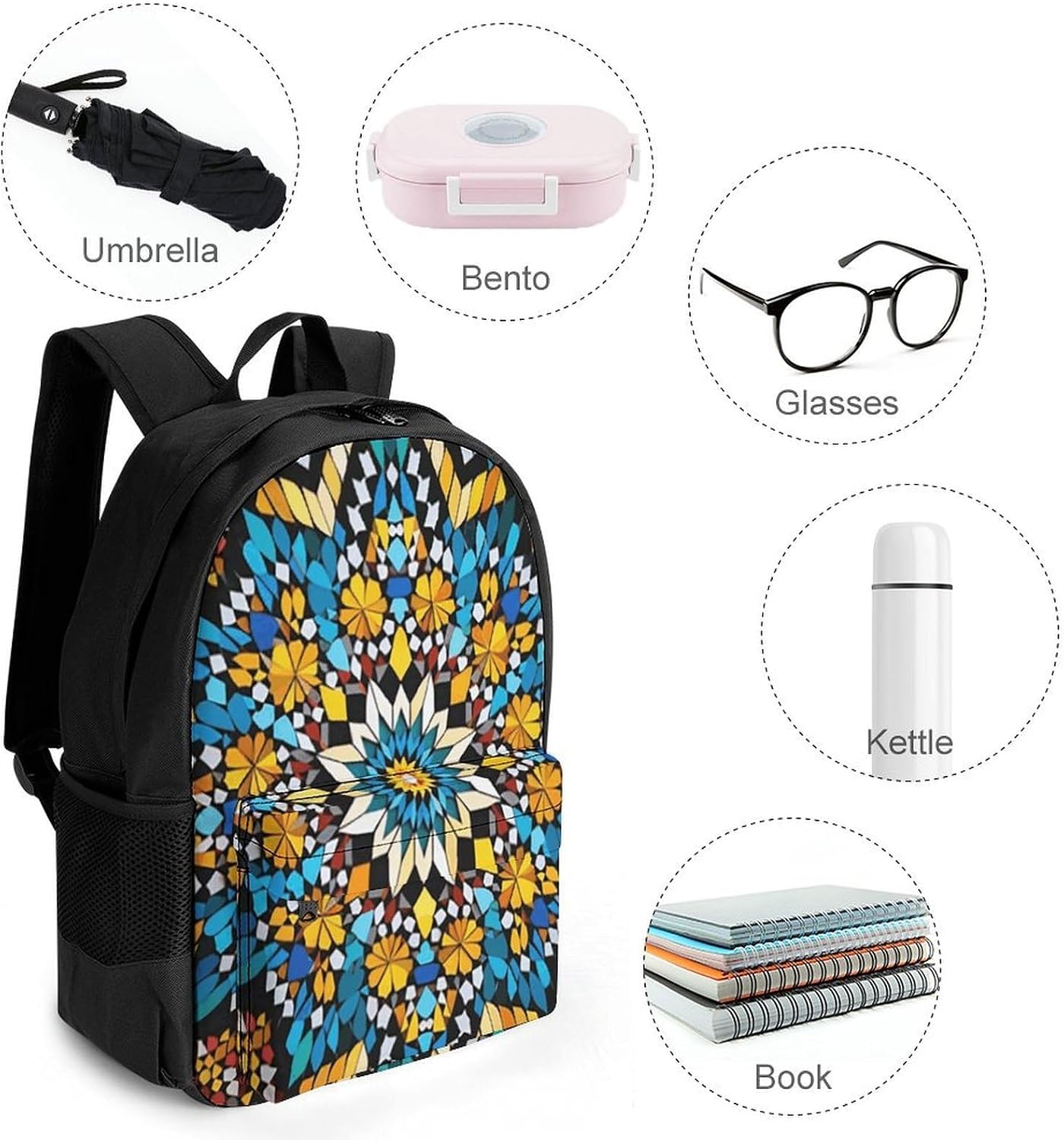 Moroccan Color Pattern Backpack Daypack Travel Backpack | Lightweight Casual Laptop Backpack for Women Men Aesthetic Travel Bag for Weekender Business Hiking Outdoor