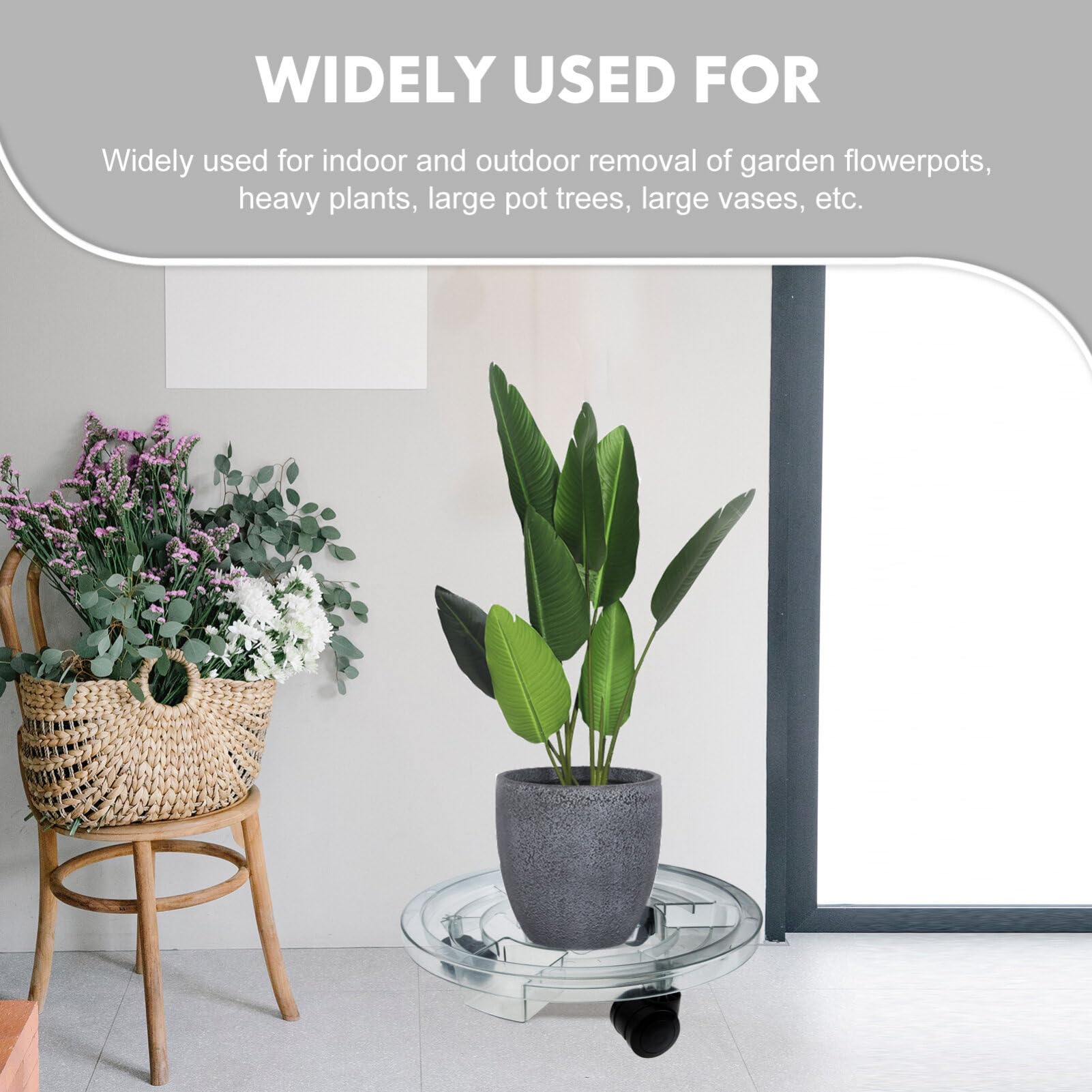 Movable Plant Stand with Wheels Heavy-duty Flower Pot Tray Rolling Base for Use Plastic with Smooth Casters for Easy Mobility