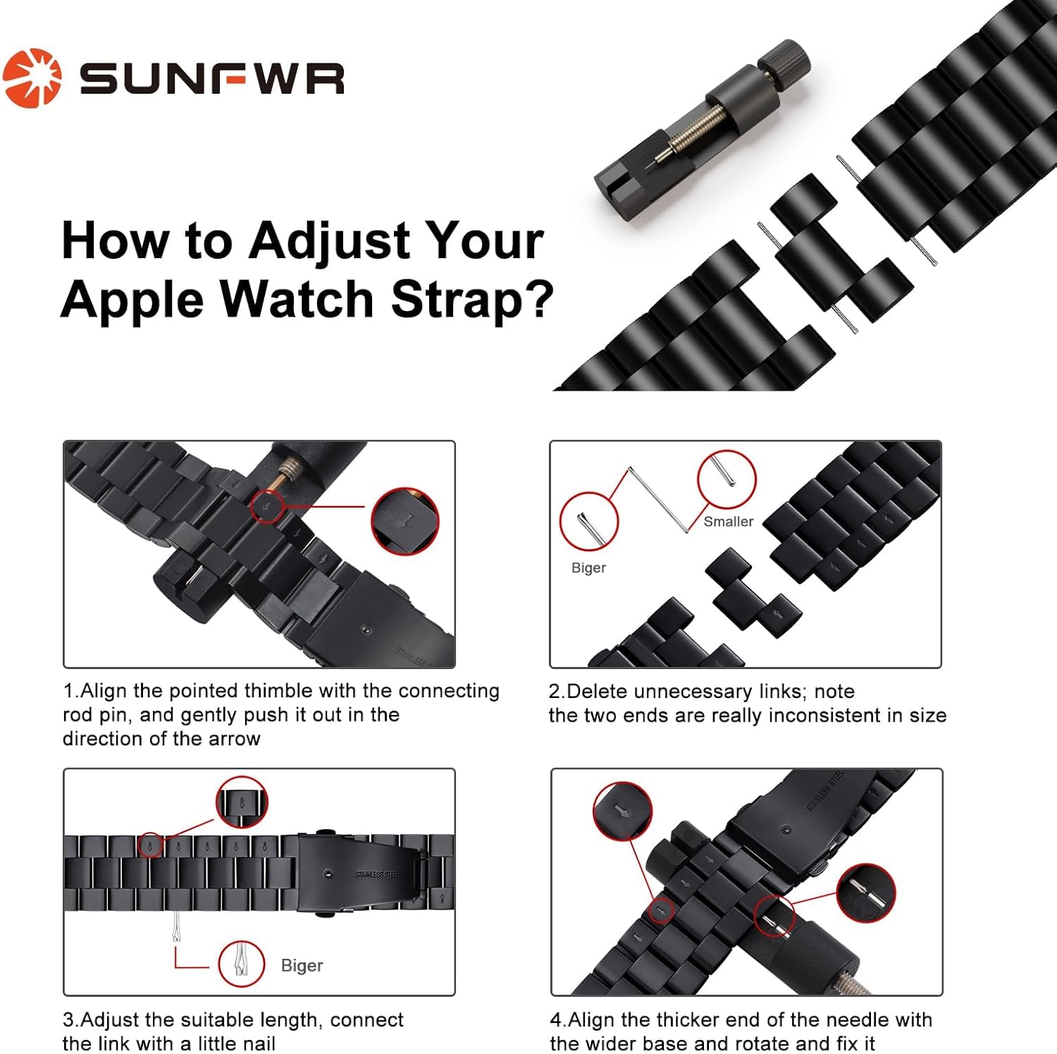 SUNFWR Compatible with Apple Watch Band 40mm 41mm 38mm 42mm(Series 10 11) for Women Men, Stainless Steel Metal iWatch Band for Apple Watch Series 11/10/9/8/7/6/5/4/3/2/1/SE/SE2/SE3 Ultra3/2/1 (No case) - Image 4