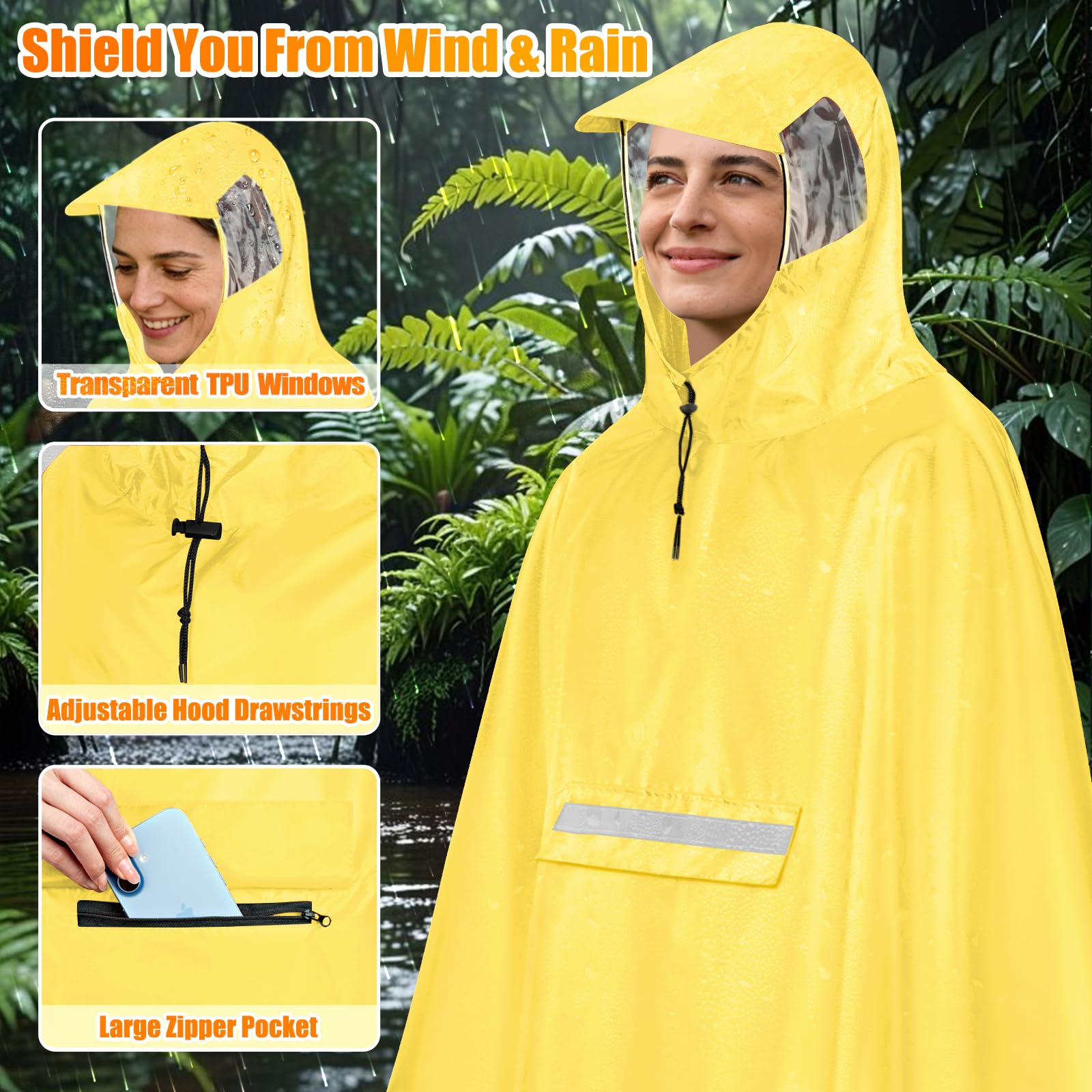 Mantella Antipioggia Ciclismo Leggero Impermeabile Poncho Bicicletta Portatile Poncho Bicicletta Unisex Impermeabile Bici Riflettente Per Bici Elettriche Moto