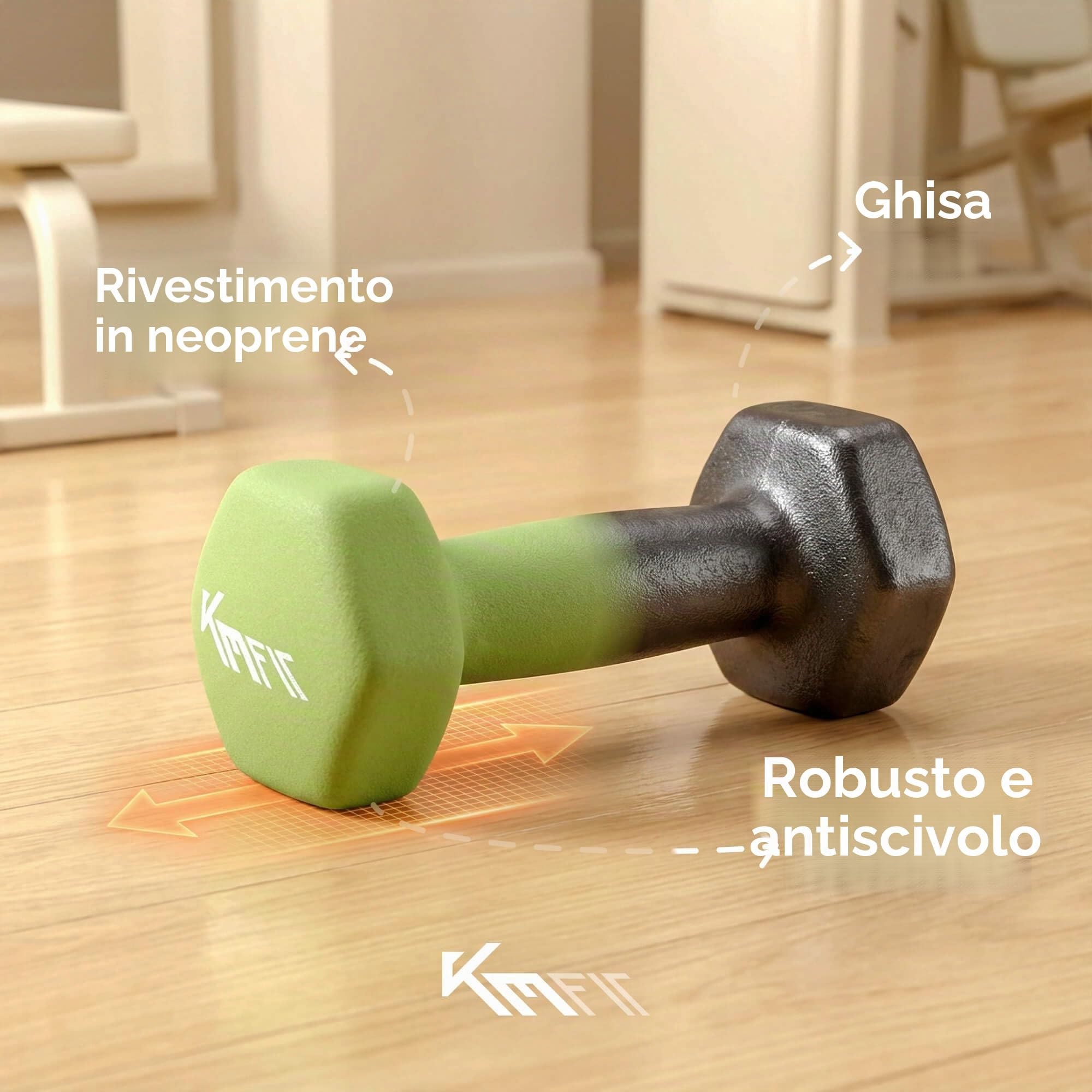 KM-Fit Set manubri 12 kg con supporto | Manubri in neoprene 1–3 kg | Impugnatura ergonomica in ghisa antiscivolo | Antirotolamento | Fitness & allenamento forza a casa