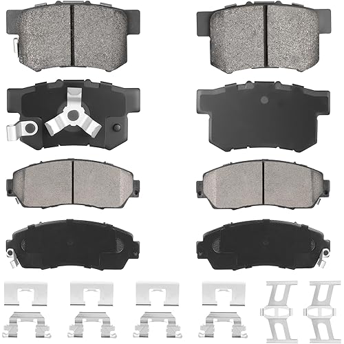 Front & Rear Ceramic Brake Pads Fit for Honda CR-V 2007-2011, for Acura RDX 2010-2012, for Accord Crosstour FWD 2012, 8PCS (With Hardware)