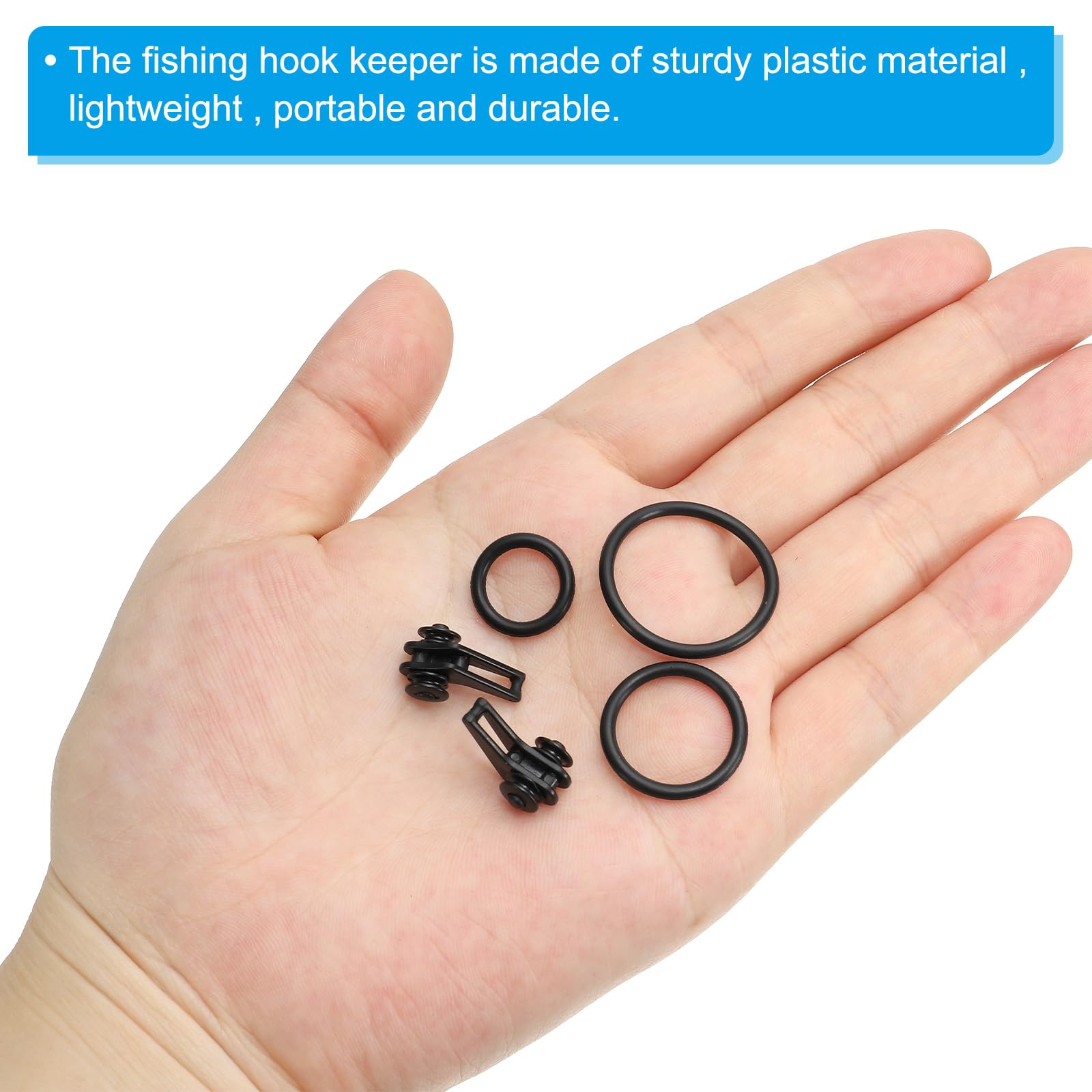 PATIKIL Fishing Hook Keeper, 21 Pack Plastic Fish Lure Bait Holder Accessories with 3 Size Rubber Rings for Fishing Rod Pole Black - Image 4