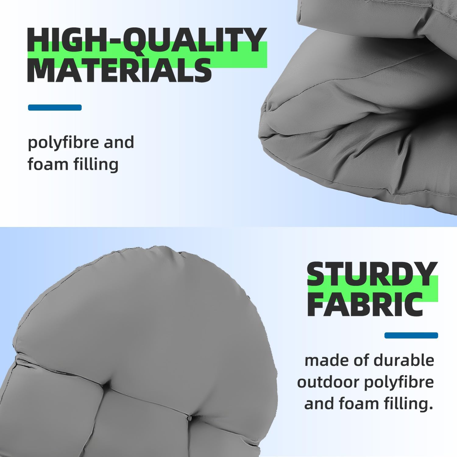 Outdoor Adirondack Chair Cushions Set of 2, 50x21x4 Inch Rocking Chair Cushion, High Back Patio Soft Seat Pad with Ties, Indoor Outside Use, Fade-Resistant & Waterproof, Light Gray