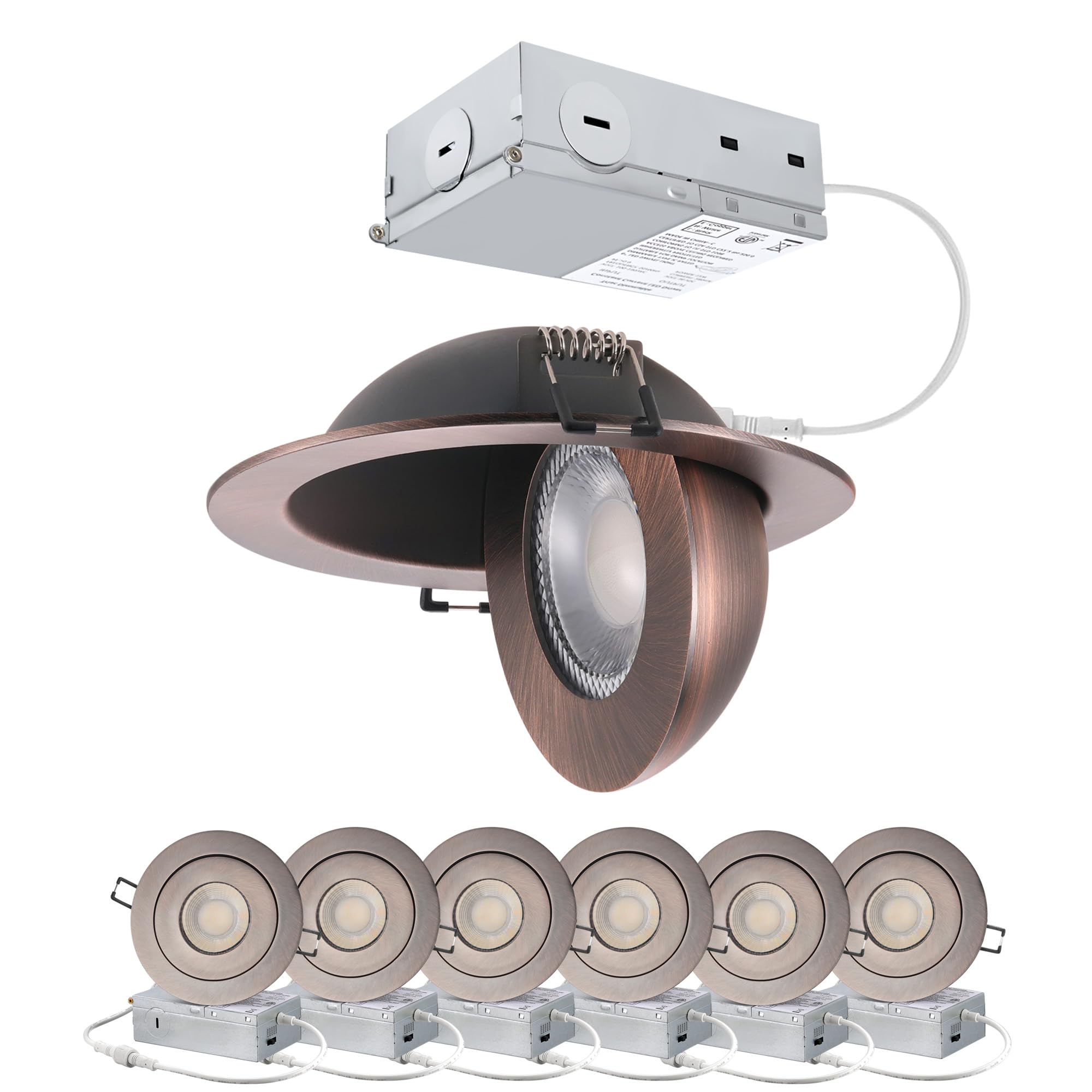 Photo 1 of POPANU Recessed Lights 4 Inch, Oil Rubbed Bronze Gimbal Downlight with 360° Rotation to Highlight Artwork and Create Accent Lighting in Living Room or Kitchen 6 Pack