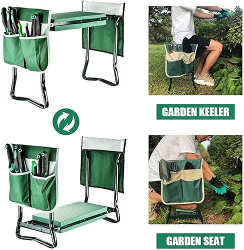 Miniatura 3 de Taburete plegable de jardín resistente con guantes de bolsillo extraíbles grandes y almohadilla de EVA suave para amantes de la jardinería