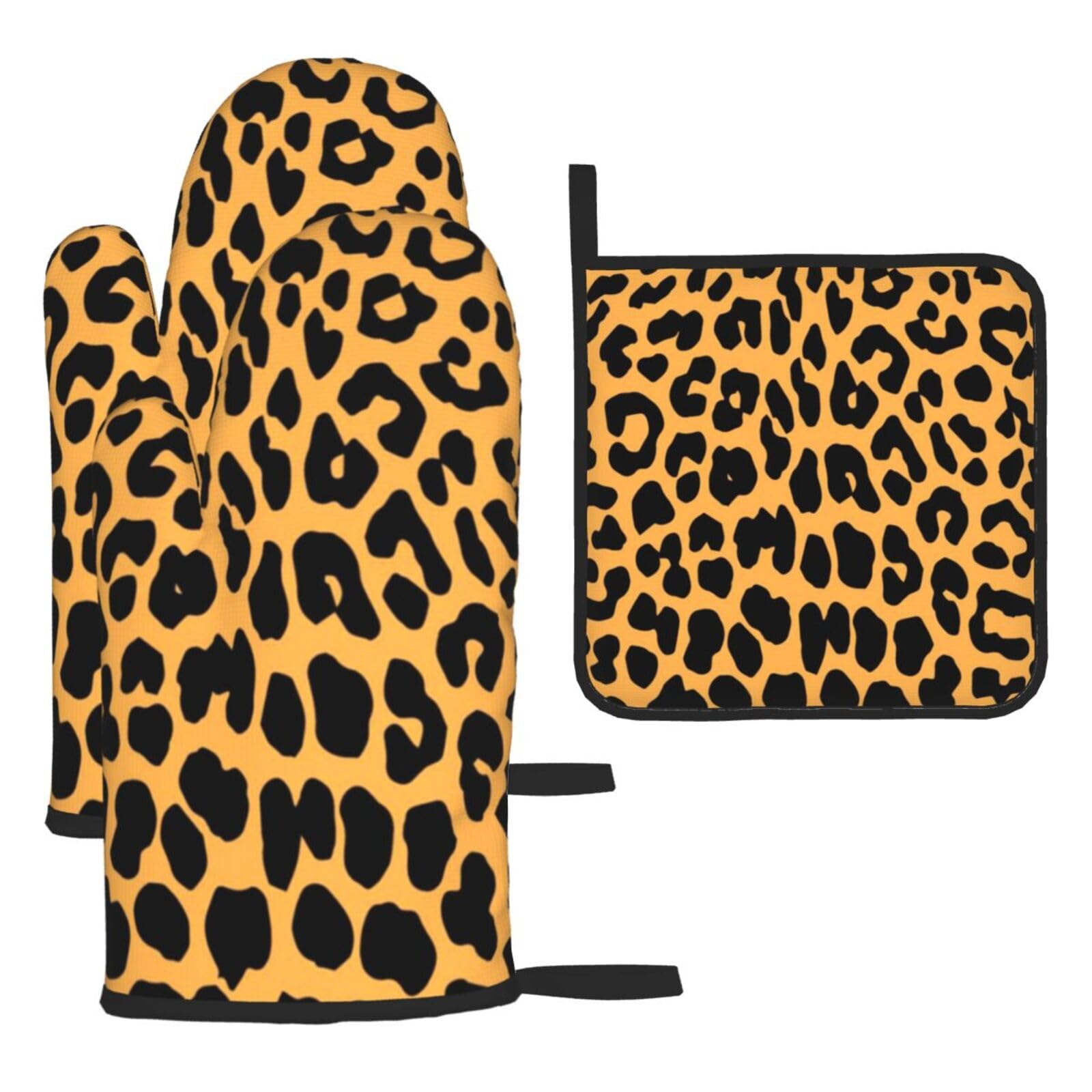 Leopard Print Print Oven Set Kitchen Gloves Baking Grilling Microwaving Cooking Gift Everyday Holiday
