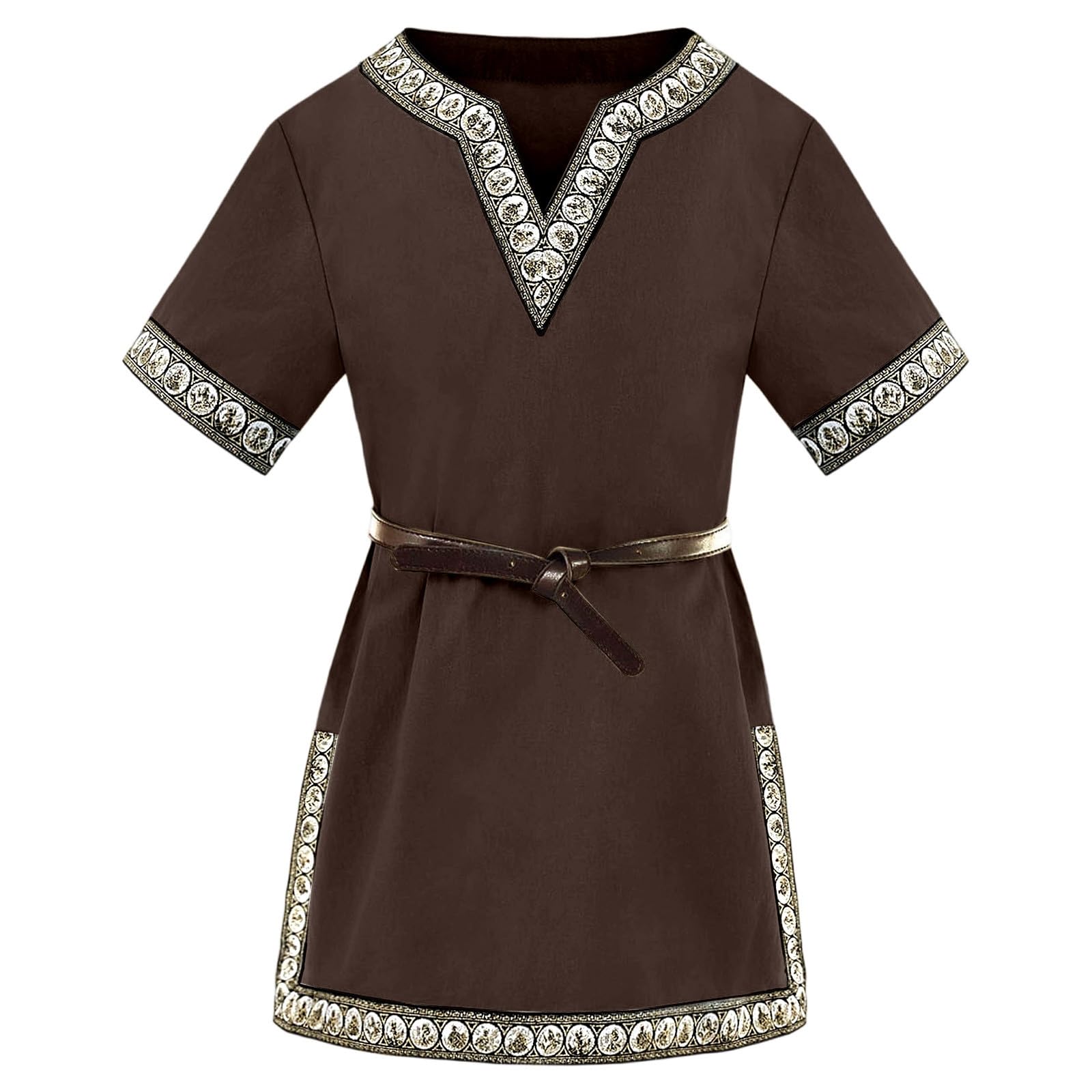 Boys' Medieval Tunic - Short Sleeve V-Neck Kids' Saxon & Viking Costume T-Shirt for School History Days, Halloween, Renaissance, Warrior, Knight (Ages 4-14) — image 1