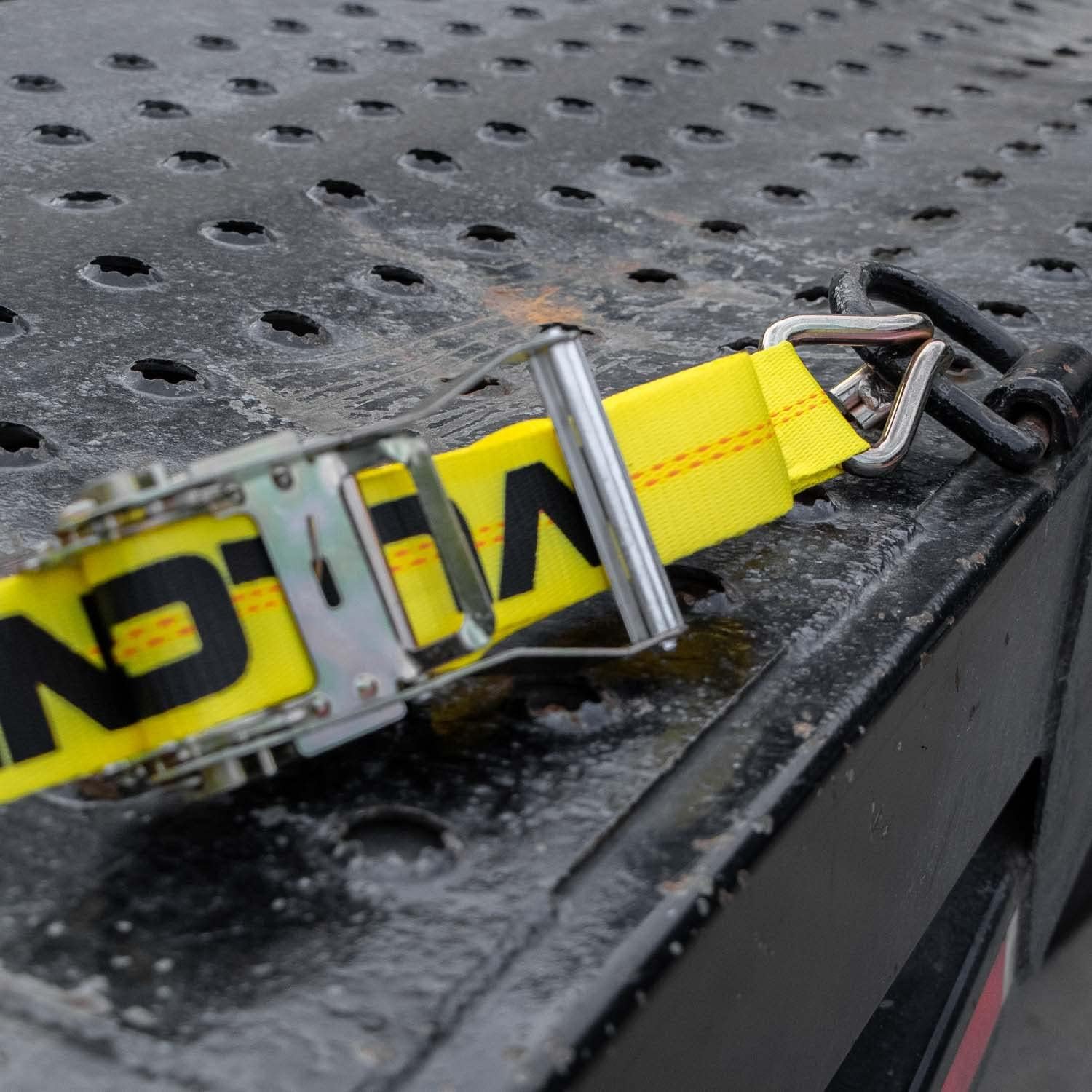 VULCAN Ratchet Straps with Wire J Hooks - 2 Inch x 15 Foot - 4 Pack - Classic Yellow - 3,300 Pound Safe Working Load - Image 4