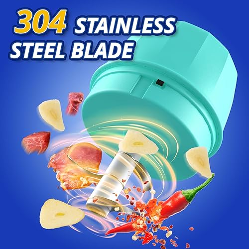 Miniatura 4 de Mini picadora eléctrica de ajo, procesador de alimentos portátil e inalámbrico, picadora de verduras de 11.8 fl oz con hoja de acero inoxidable 304,