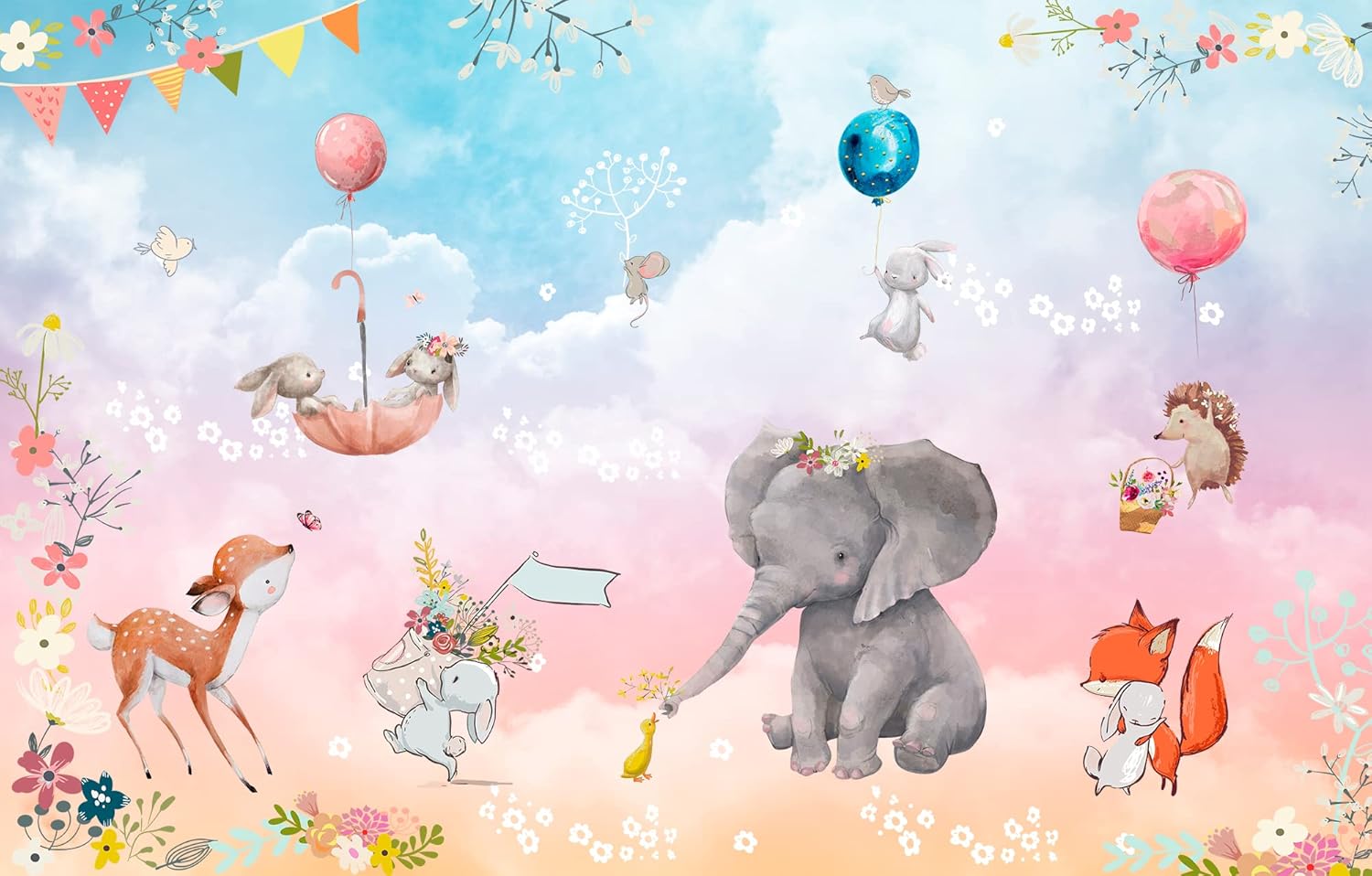 WS Wallpaper Peel and Stick Wallpaper Vinyl Self-Adhesive Cute Animals Inspirational Nursery Decoration for Kids Room Living Bedroom (185 x 100 in)
