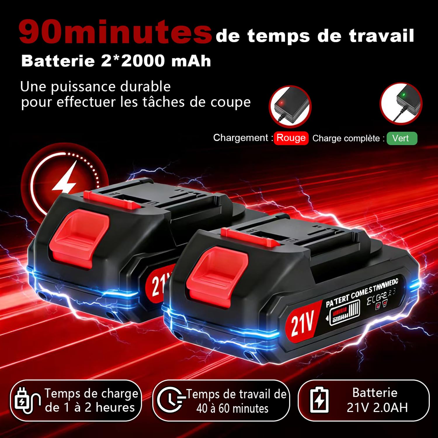 Débroussailleuse Électrique sans Fil 21V, Coupe-Bordure avec Batterie et Chargeur Rapide, 4 Lames, Roue