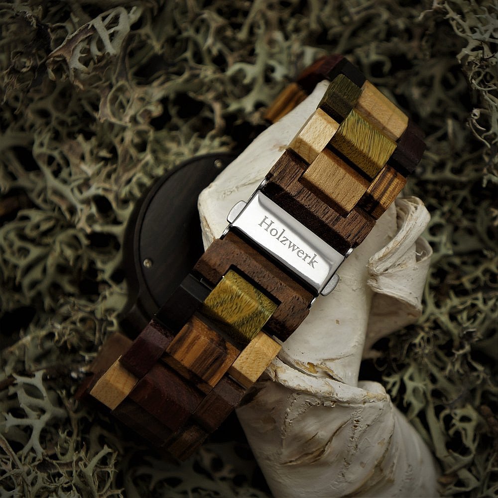 Holzwerk Germany Handgefertigte Damen-Uhr Öko Natur Holz-Uhr Holz Armband-Uhr Braun Schwarz Zebra Muster Analog Quarz-Uhr mit Hirsch Motiv (Bunt..)